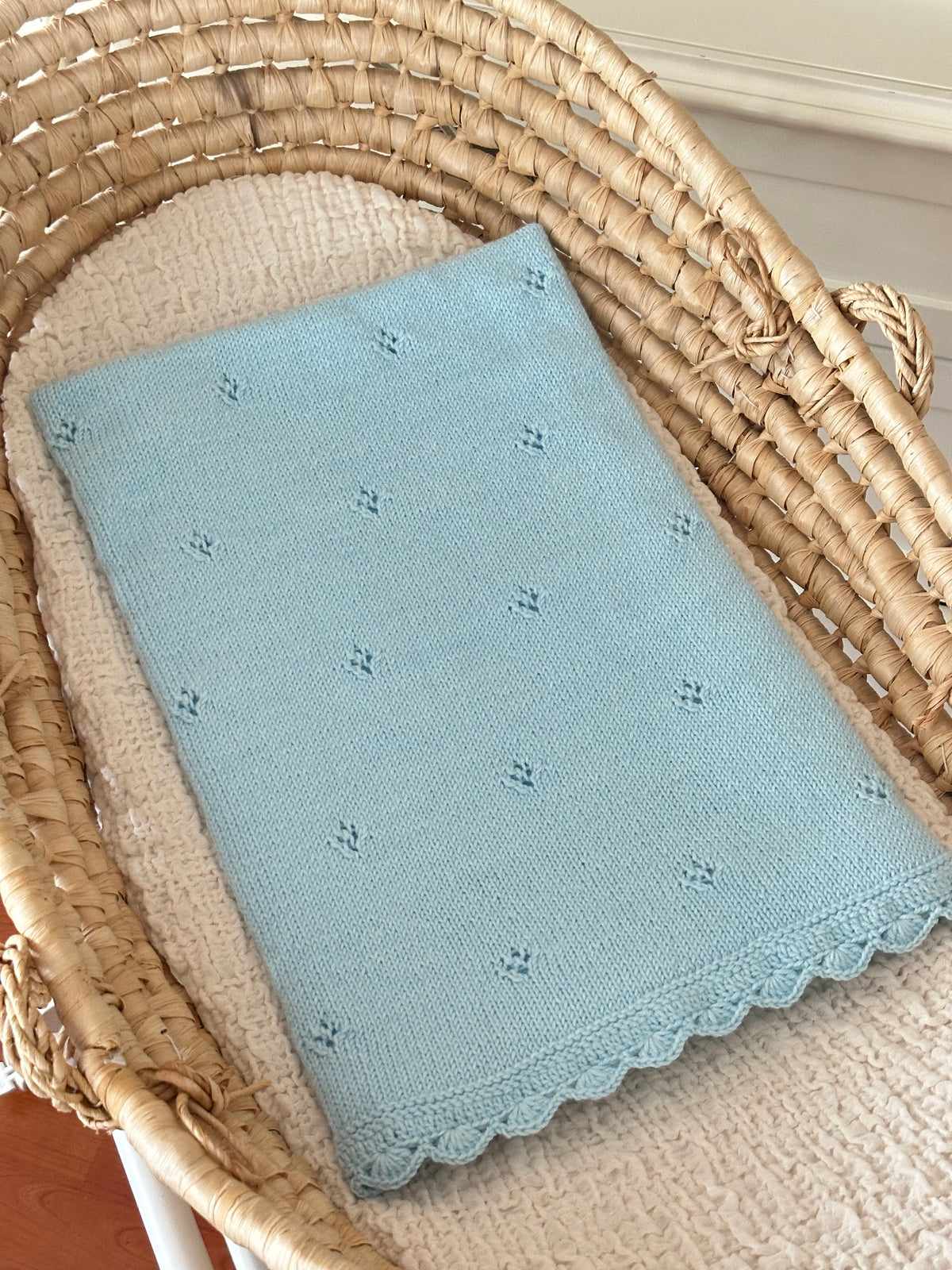 Hand Knitted Blue Baby Blanket