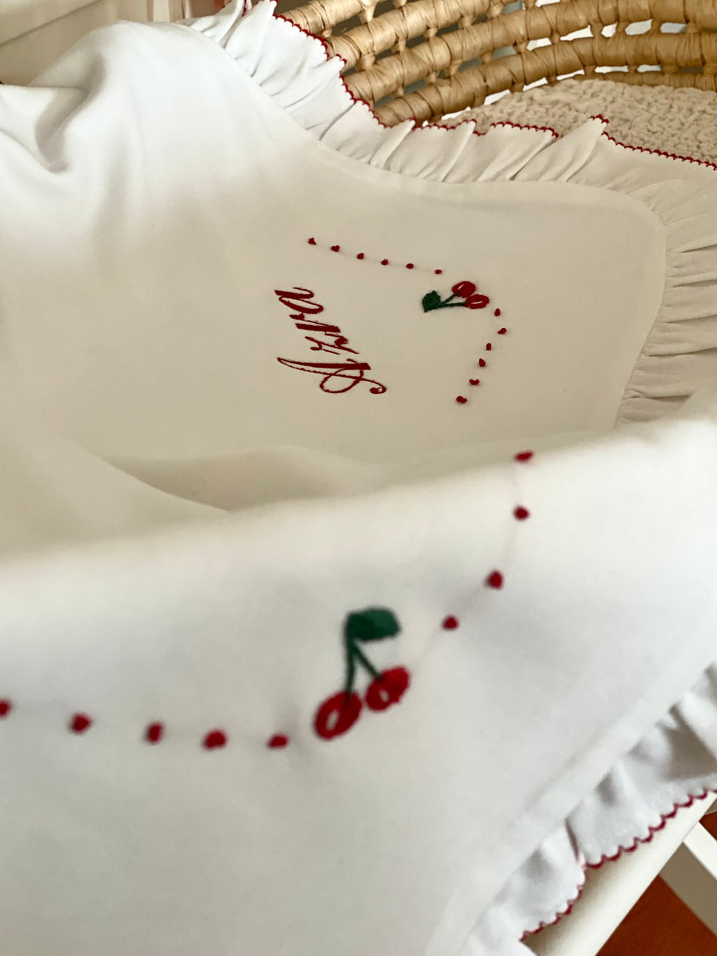 Cherry Organic Newborn Set – Red Crochet Edge Detail