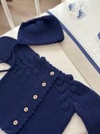 Düğmeli El Örgüsü Bebek Hırka Şapka Seti