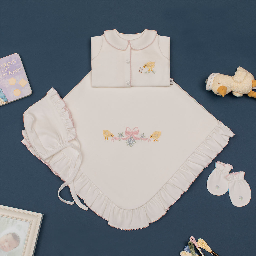 Little Chick Organik Yenidoğan Seti – Kroşeta Kenar Detaylı Pembe