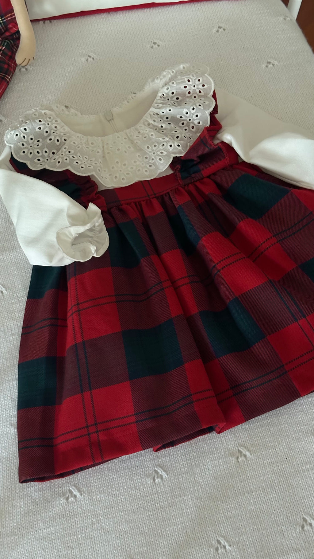 Mila– Red Plaid Baby Girl Dress | Elegant New Year's Dress with Scallop Collar Detail 6-24 Months