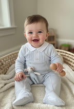 Baby Collar Velvet Baby Boy Romper Set 3 Pieces – Blue &amp; Beige