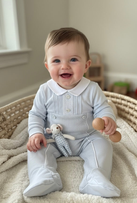 Baby Collar Velvet Baby Boy Romper Set 3 Pieces – Blue &amp; Beige