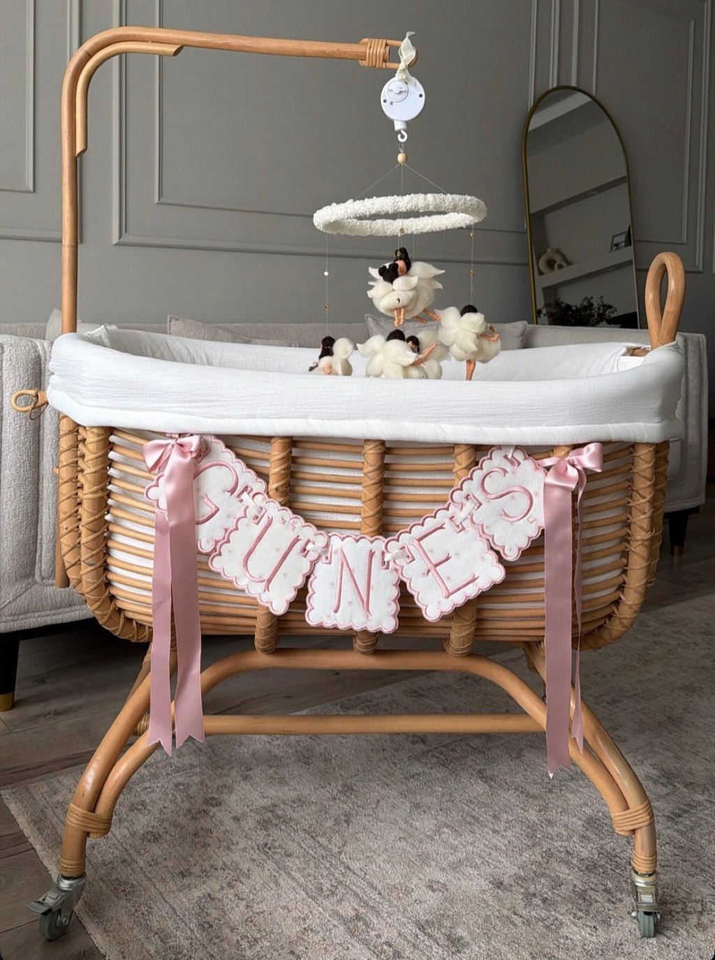 İsme Özel Makine Nakışlı Bebek Banner | Flama | Kapı Süsü