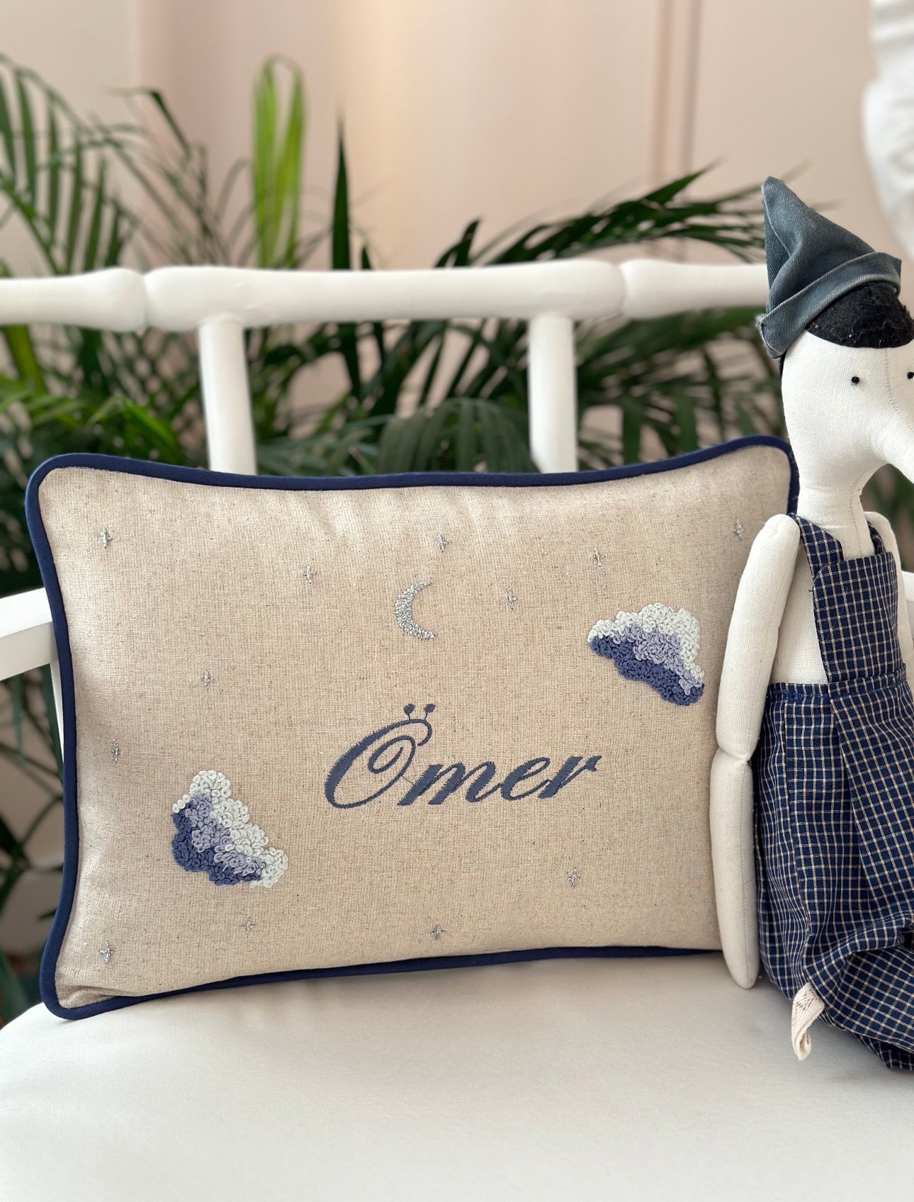 Twinkle Navy Blue Decorative Baby Pillow – Cotton Satin