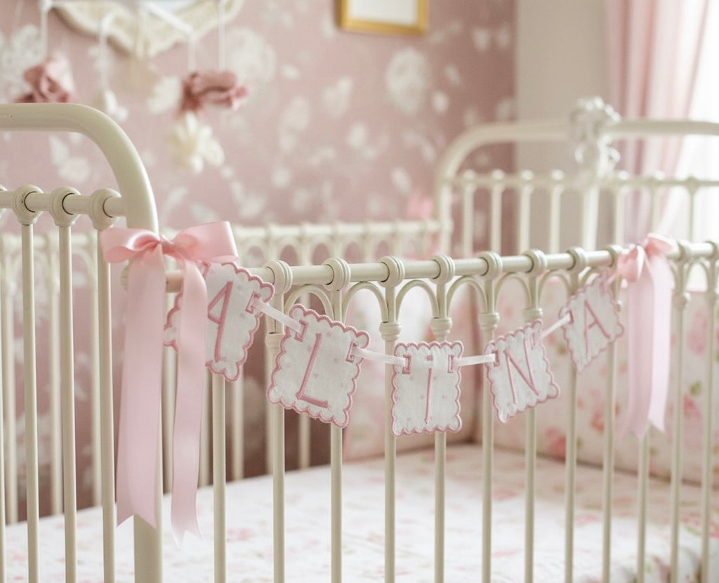 Personalized Machine Embroidered Baby Banner | Pennant | Door Decoration