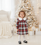 Lora– Red Plaid Baby Girl Dress | Elegant New Year's Dress with Baby Collar Detail 6-24 Months