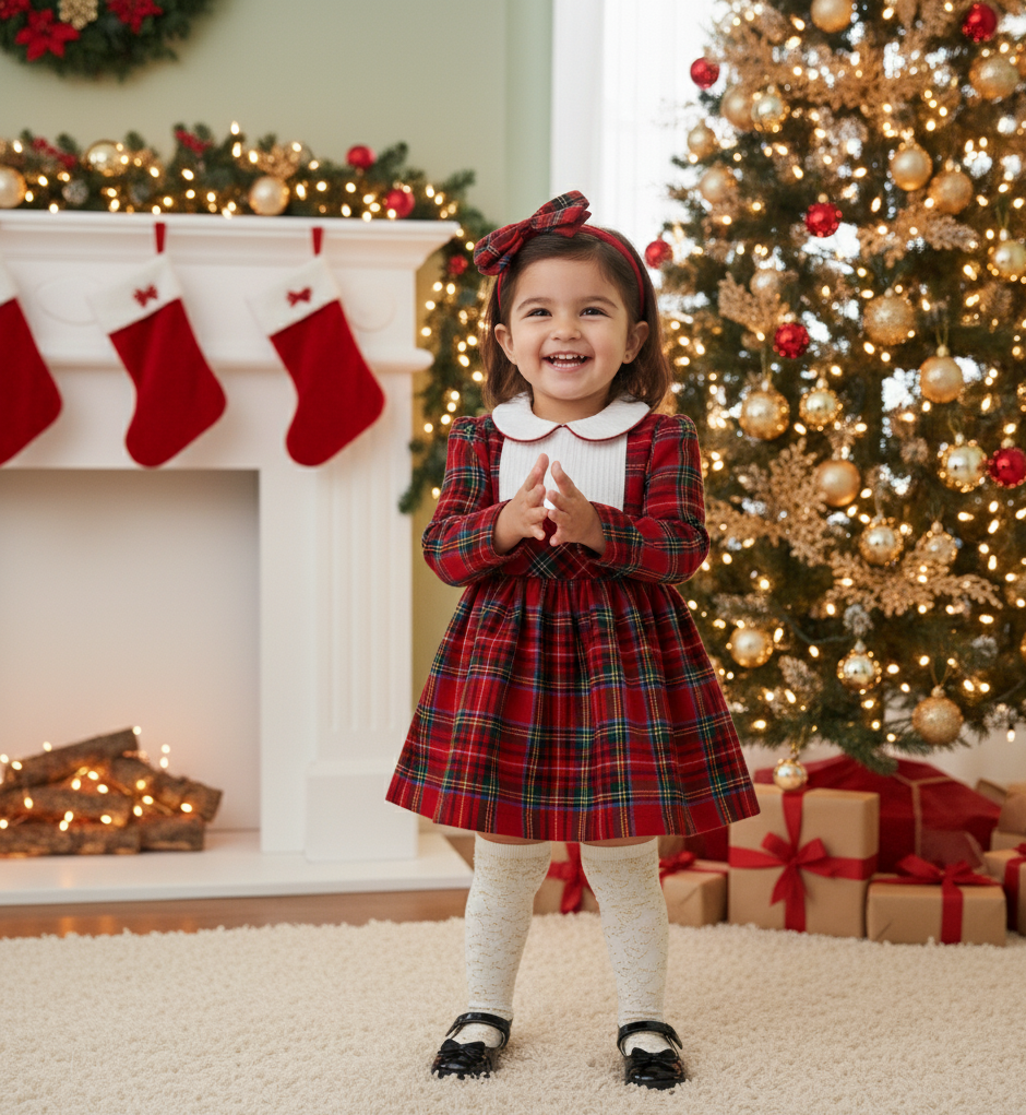 Elena– Red Plaid Baby Girl Dress | Christmas Dress for 2-5 Years Olds - Includes Hairband