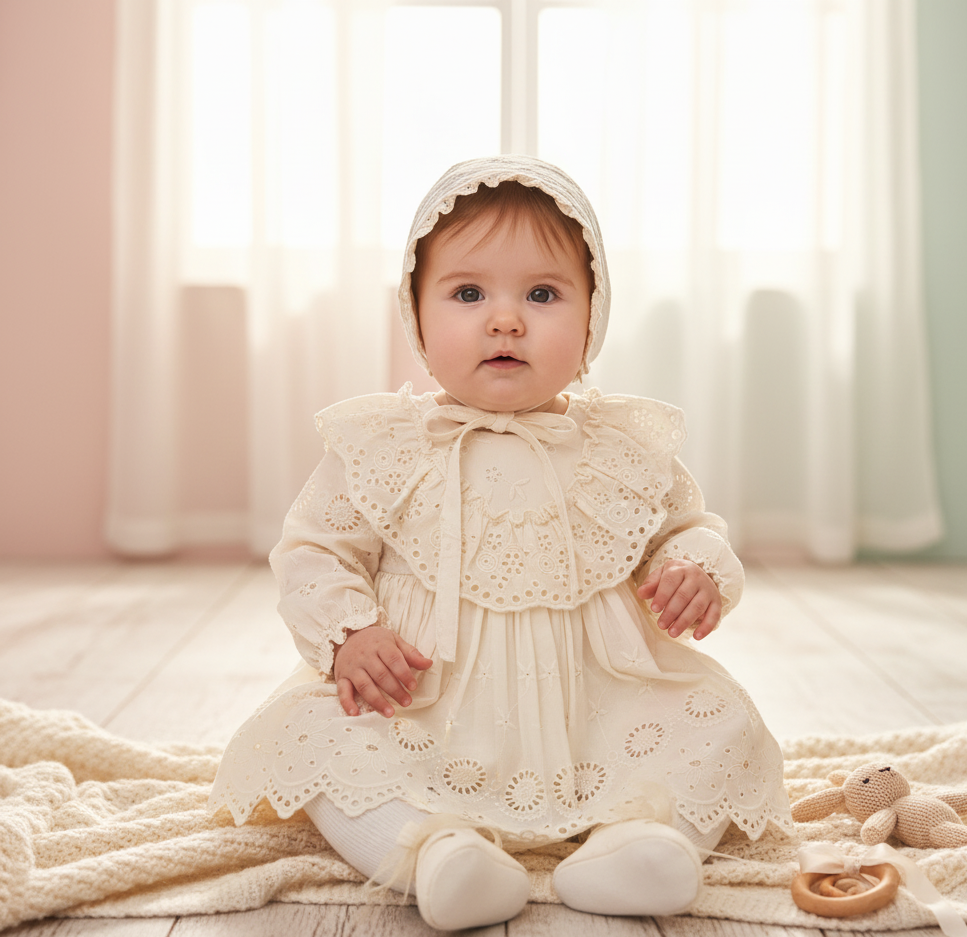 Pure 4-Piece Baby Girl Mevlüt Set - 100% Cotton Festo Dress, Hat, Shoes and Socks