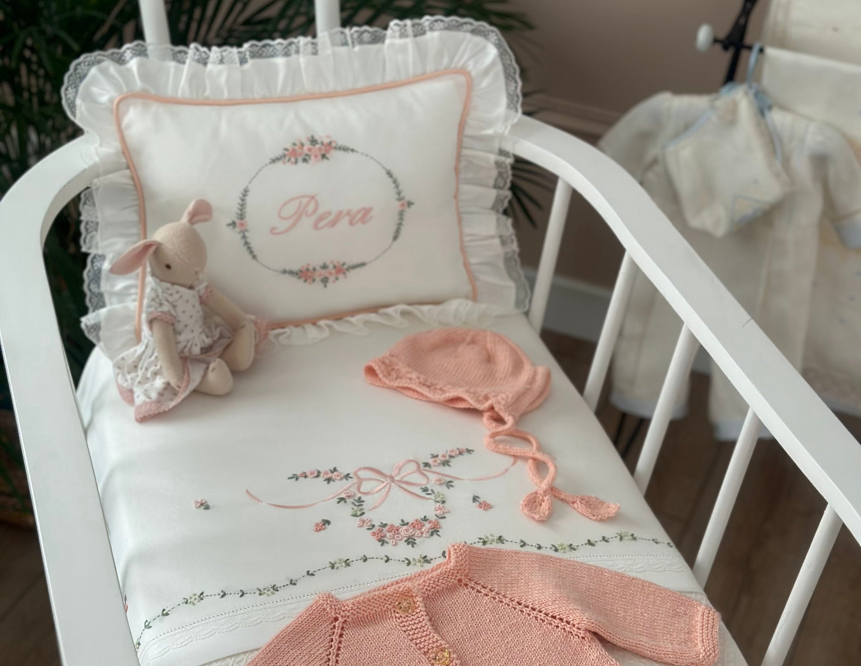 Oval Floral Decorative Baby Pillow - Salmon