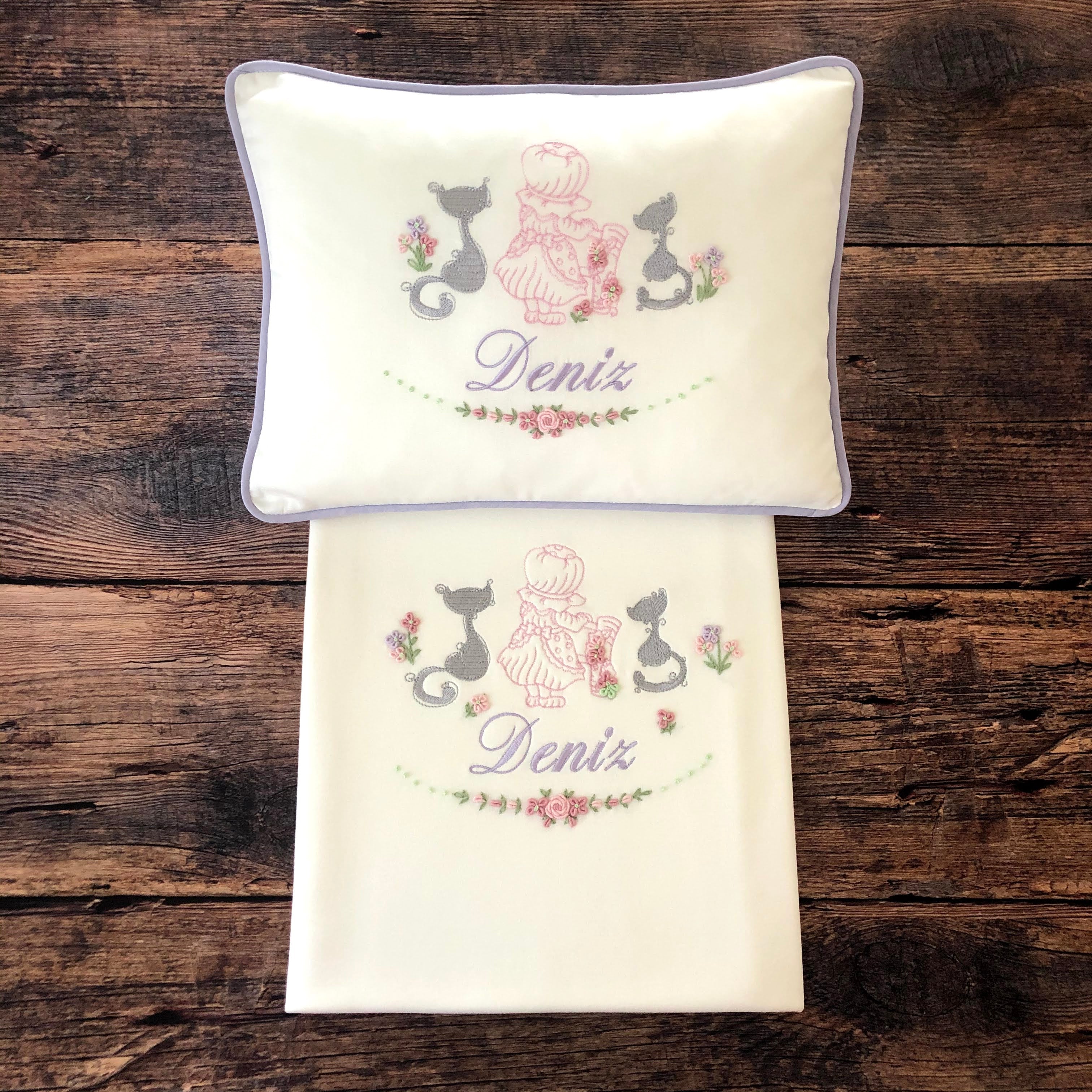 Cat Embroidered Decorative Baby Pillow