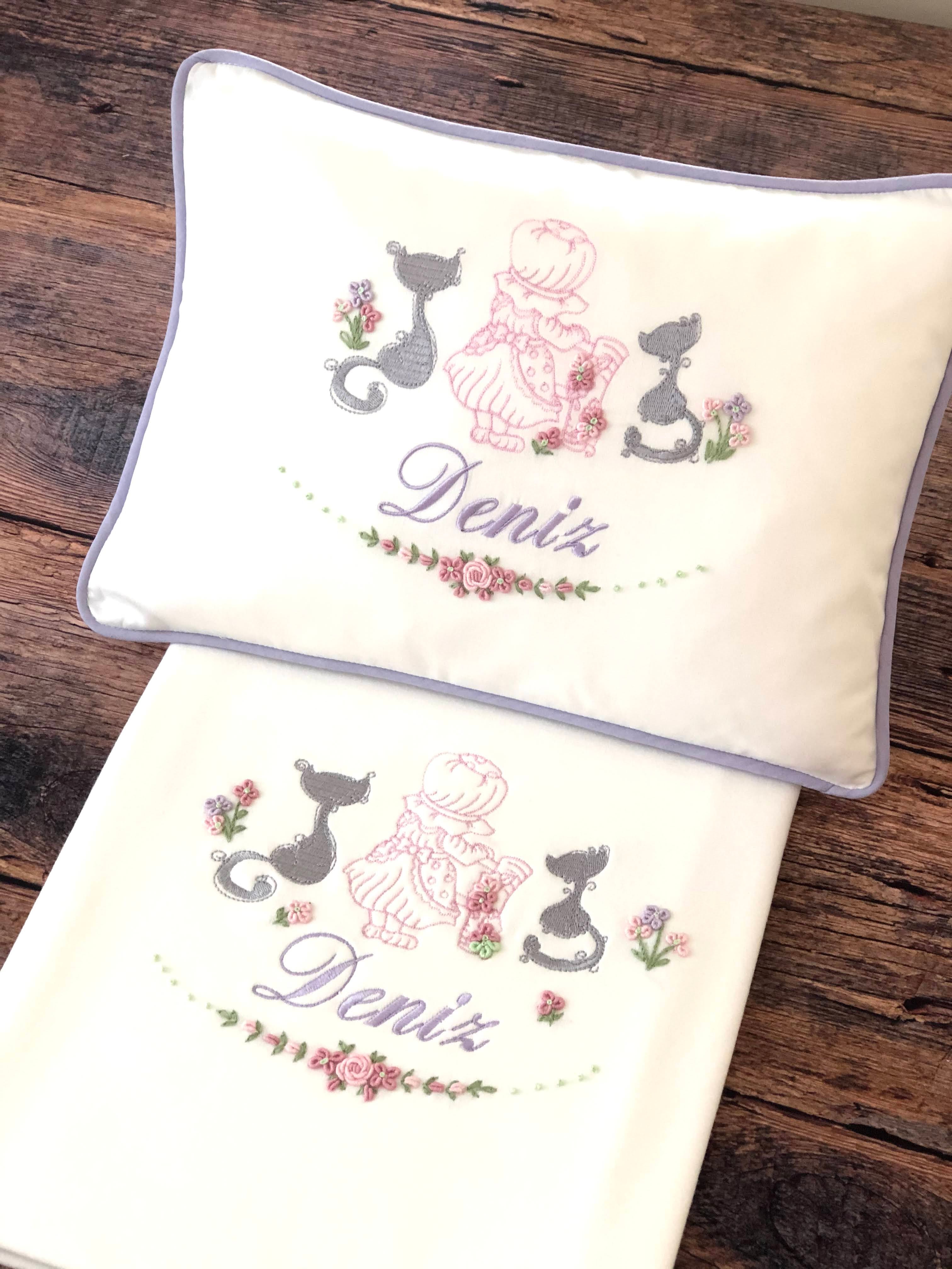 Cat Embroidered Decorative Baby Pillow