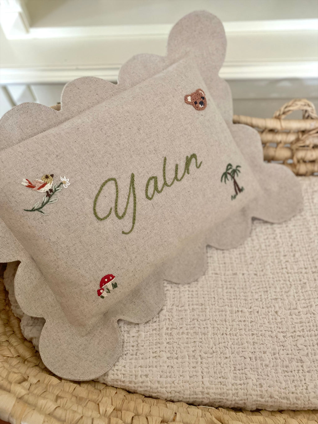 Kişiselleştirilmiş Keten Dilimli Bebek Yastığı
