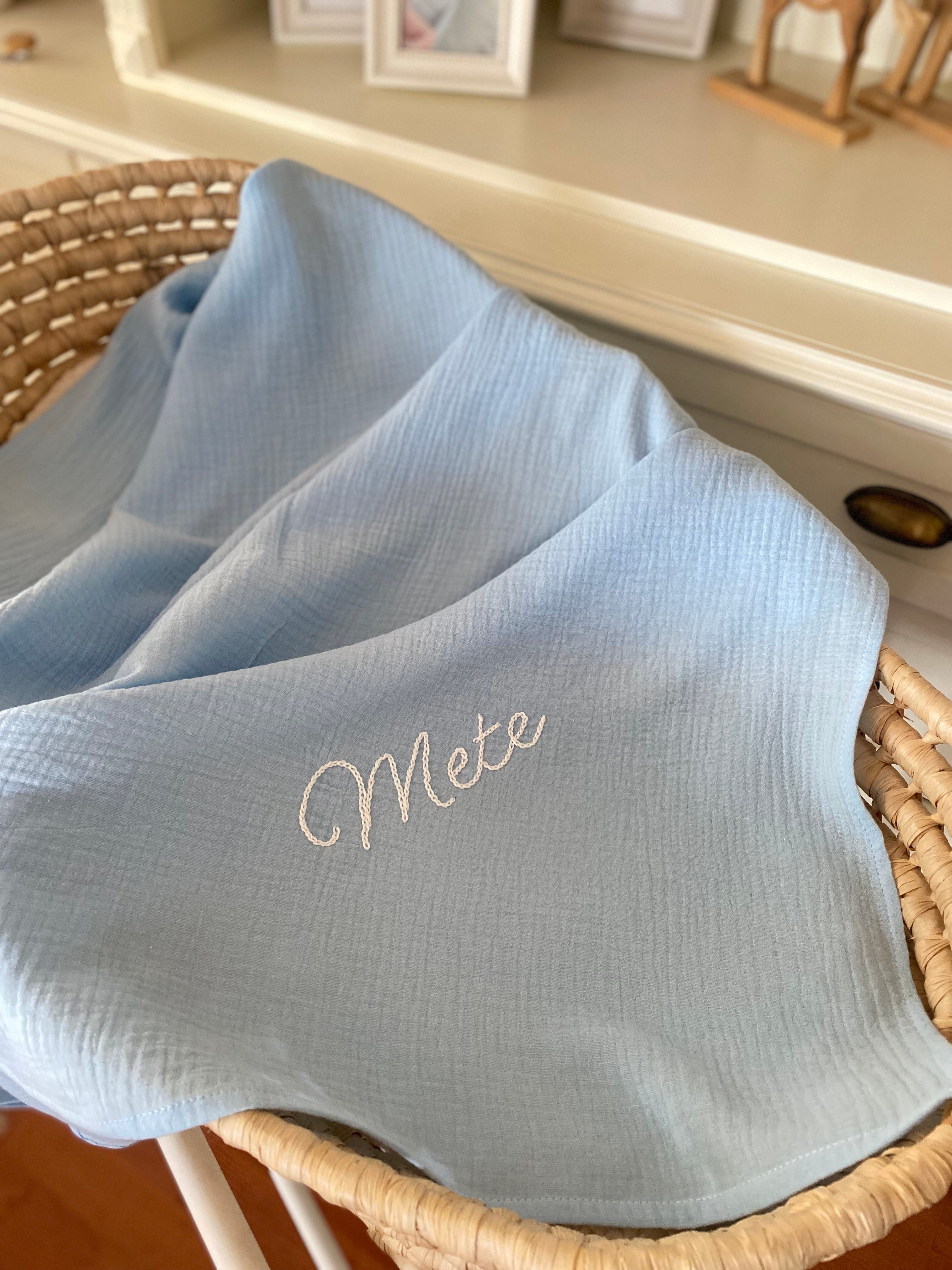 İsme Özel Müslin Battaniye Mavi
