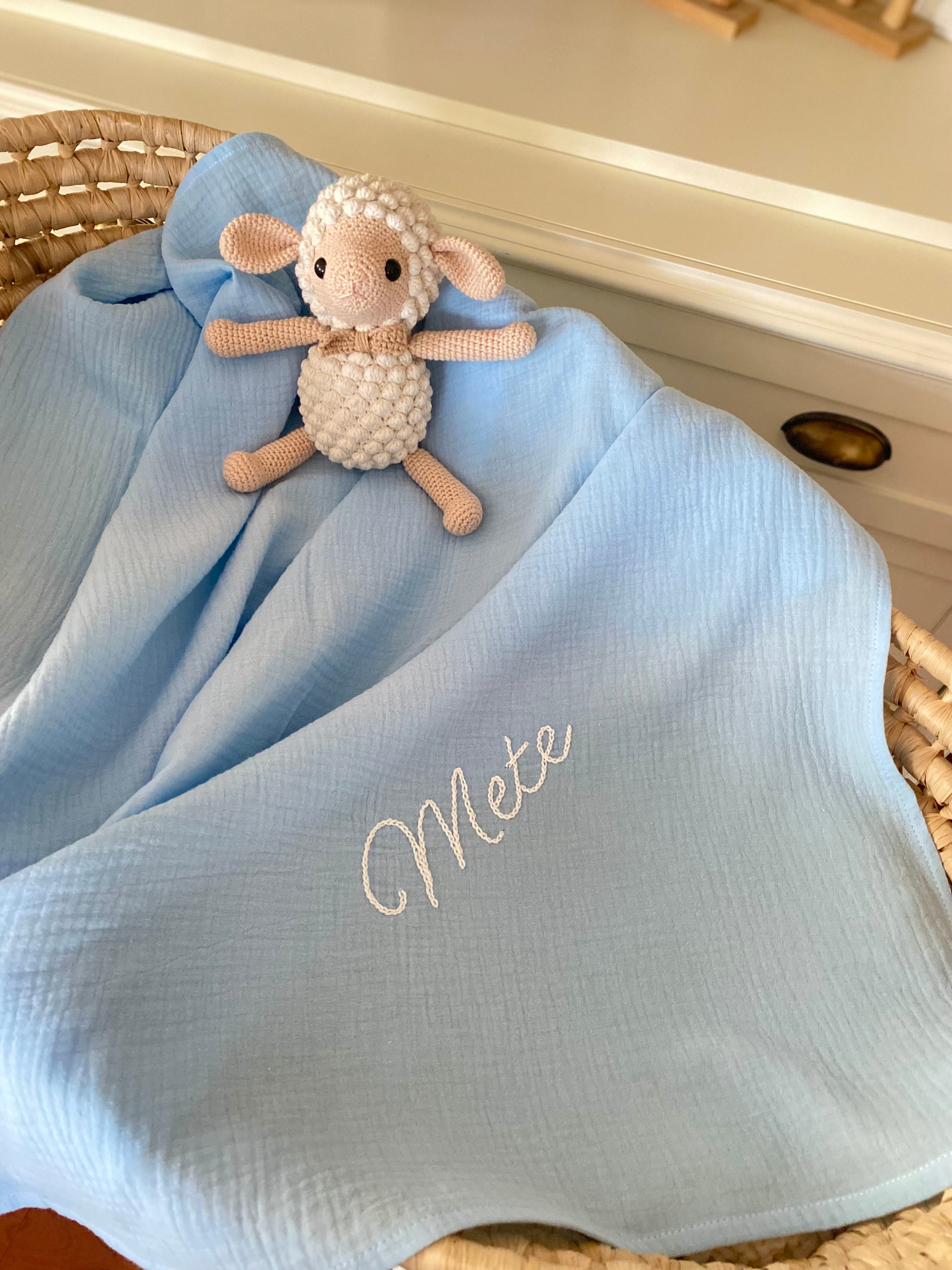 İsme Özel Müslin Battaniye Mavi