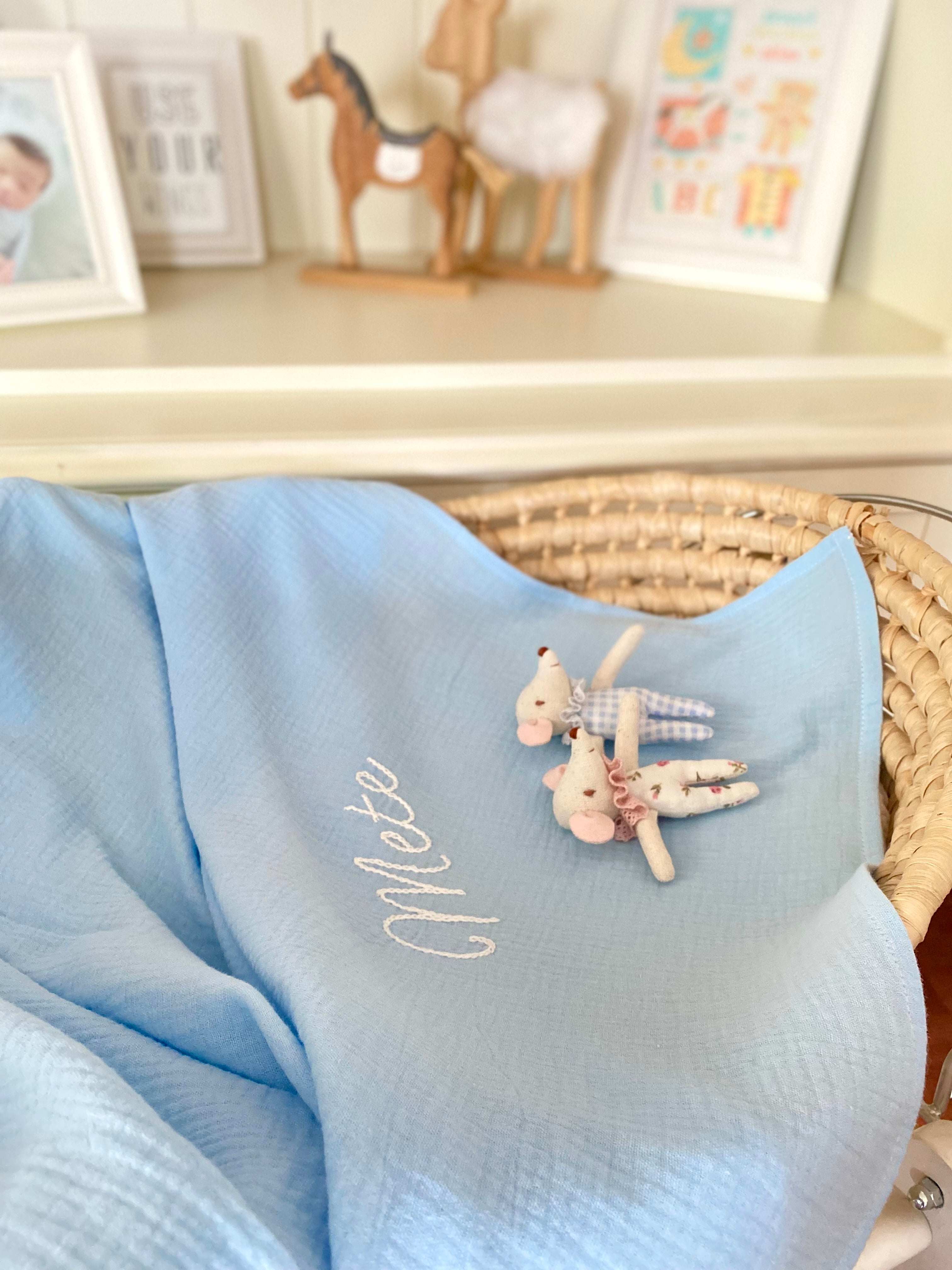 İsme Özel Müslin Battaniye Mavi