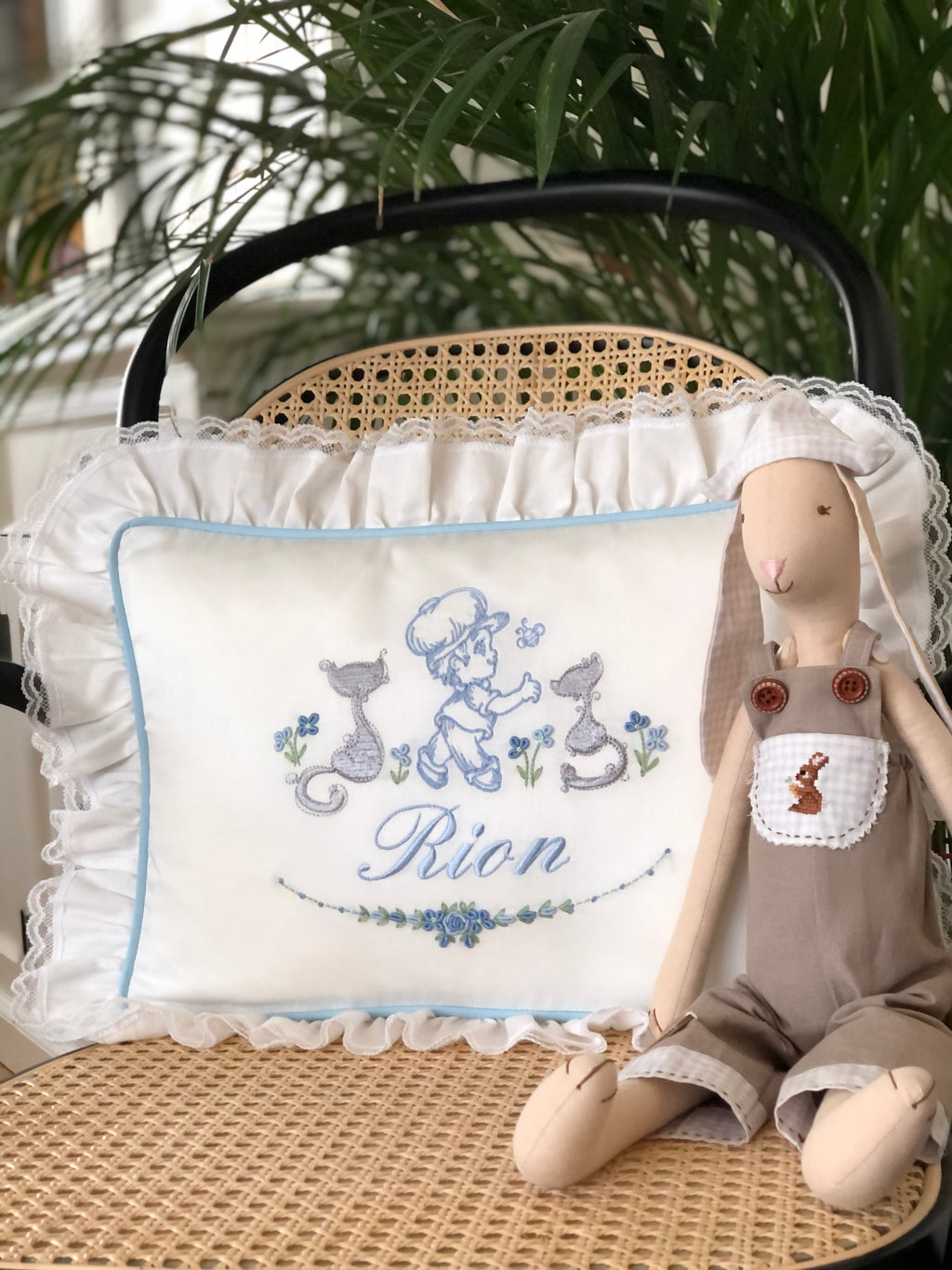 Cat Embroidered Decorative Baby Pillow