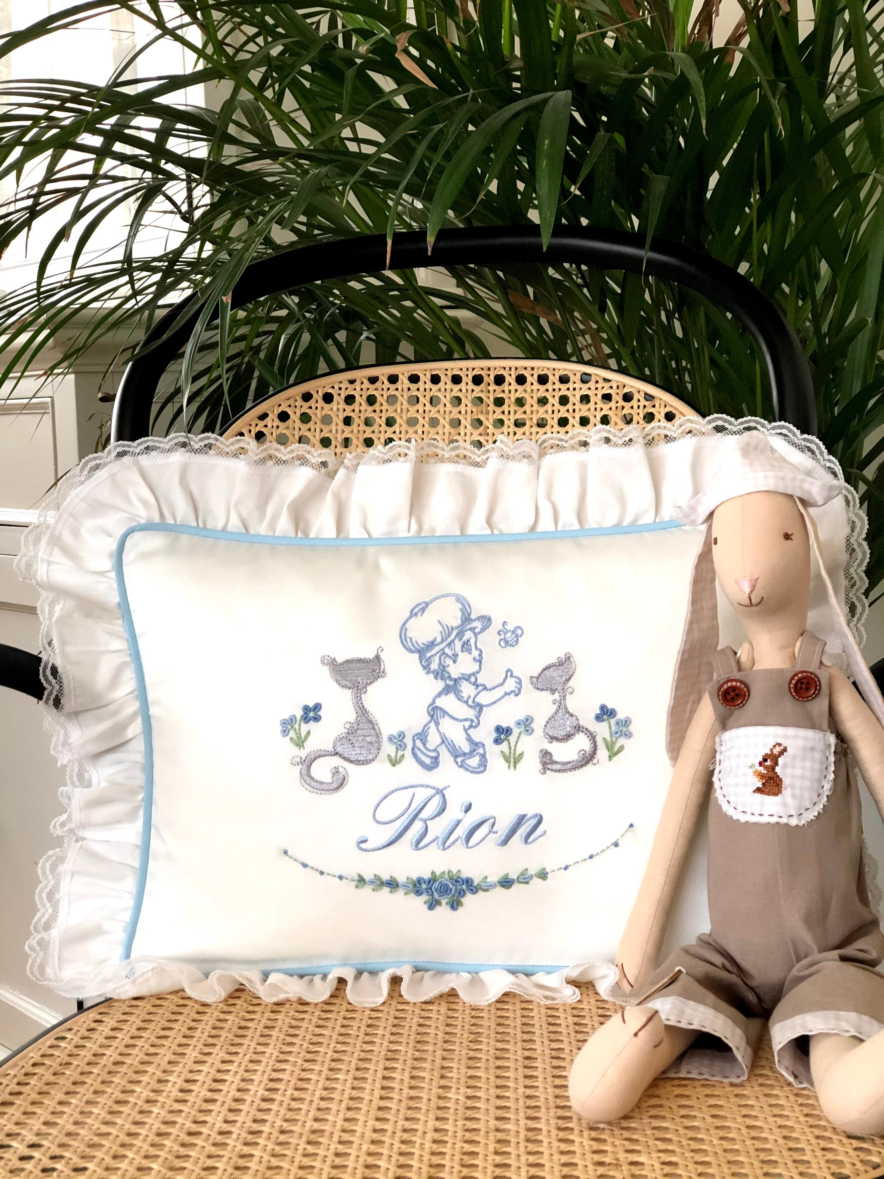 Cat Embroidered Decorative Baby Pillow