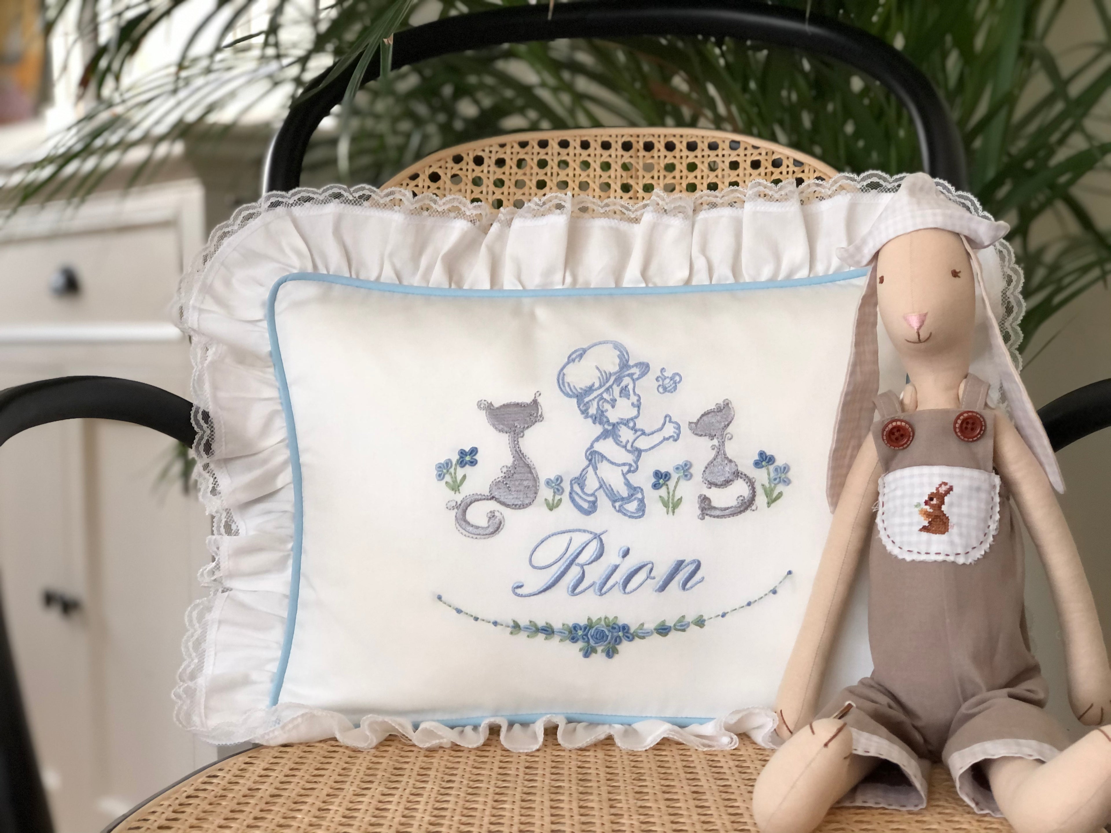 Cat Embroidered Decorative Baby Pillow