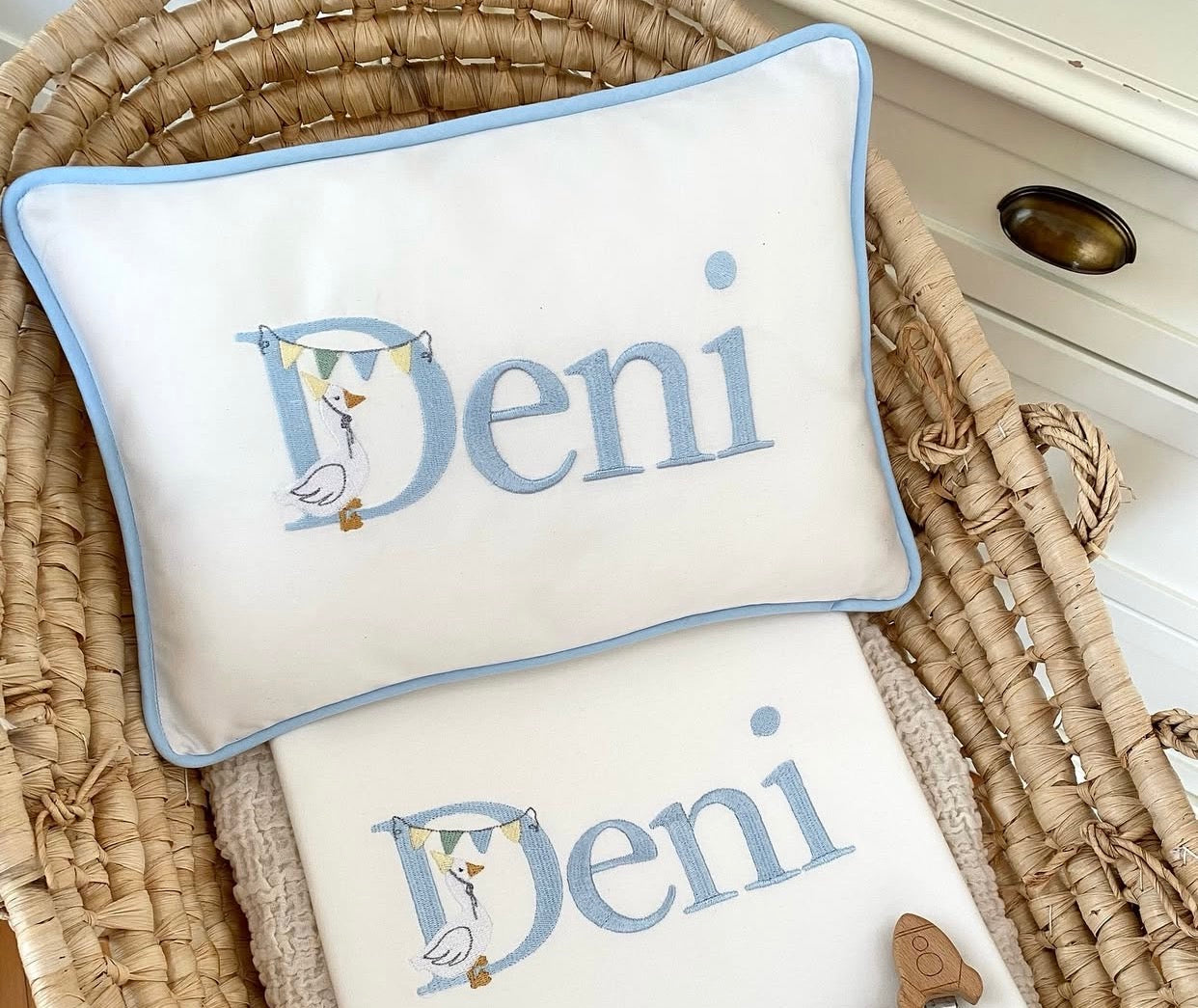 Letter Embroidered Duck Model Decorative Baby Pillow