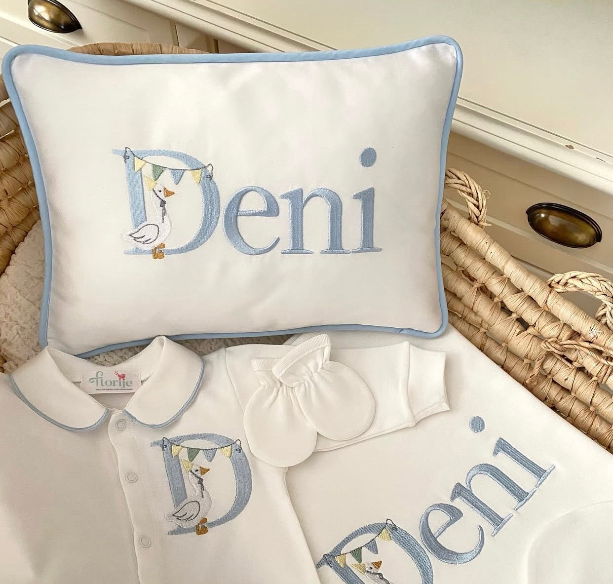 Letter Embroidered Duck Model Decorative Baby Pillow