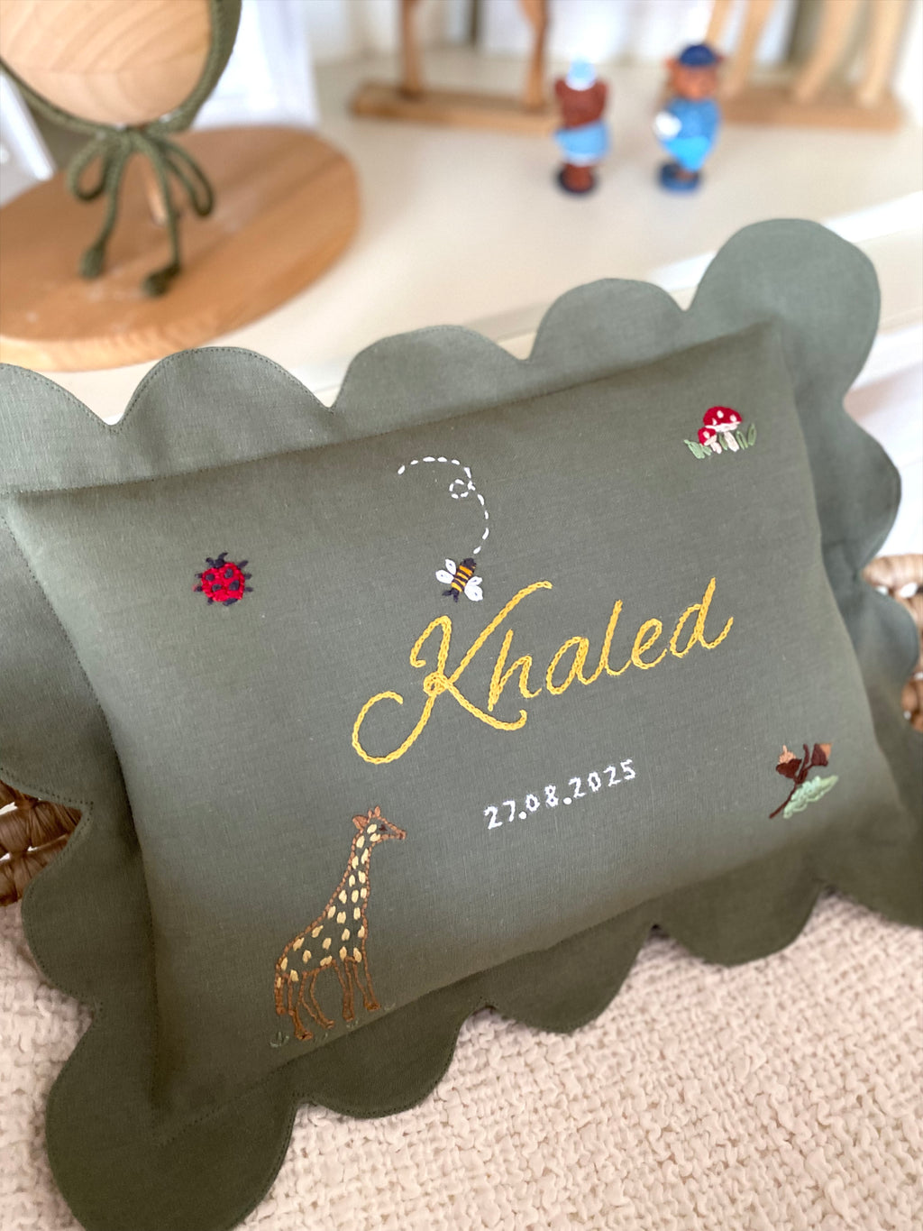 Kişiselleştirilmiş Keten Dilimli Bebek Yastığı