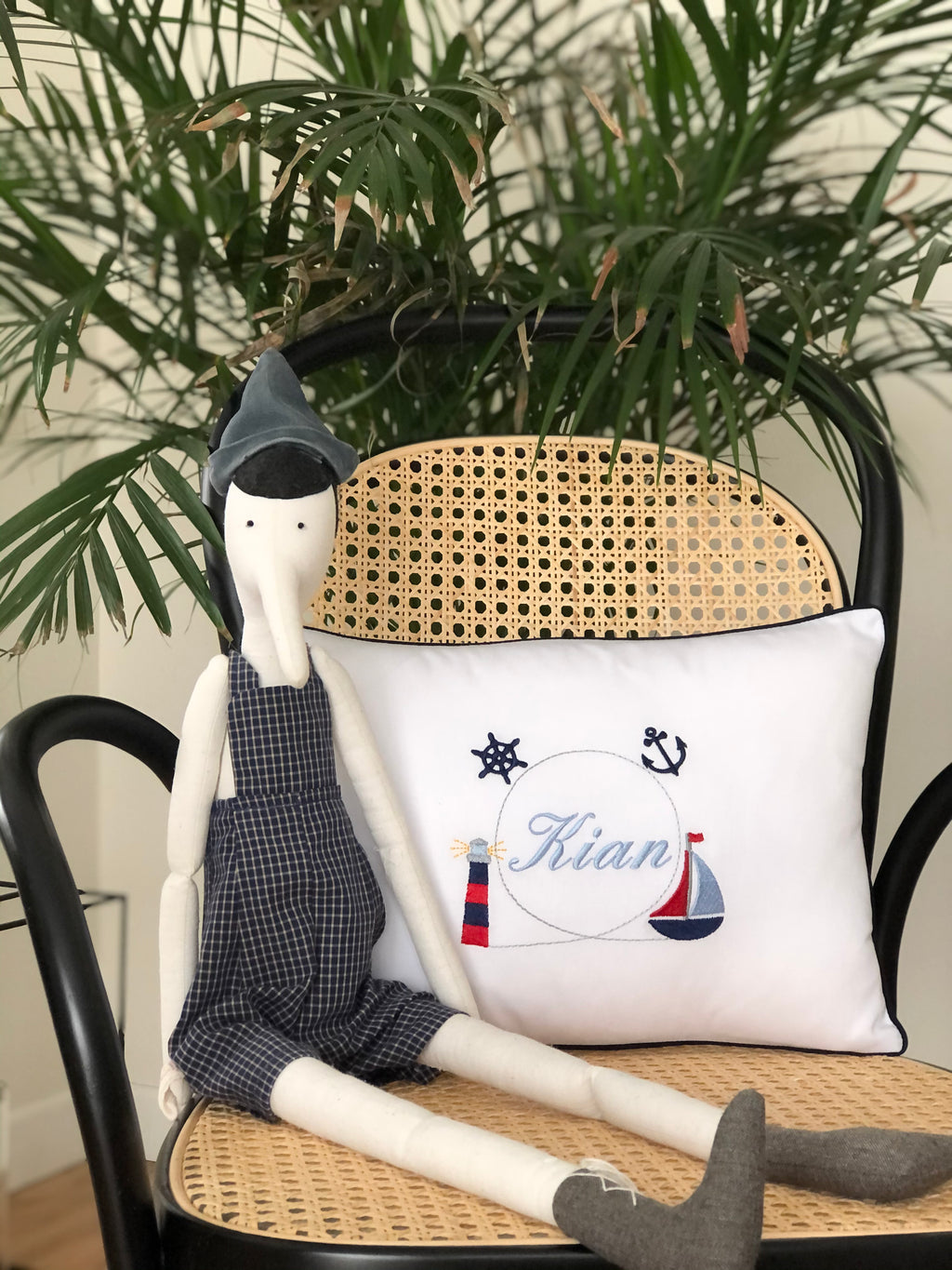Sailing Themed Decorative Baby Pillow - Navy Blue