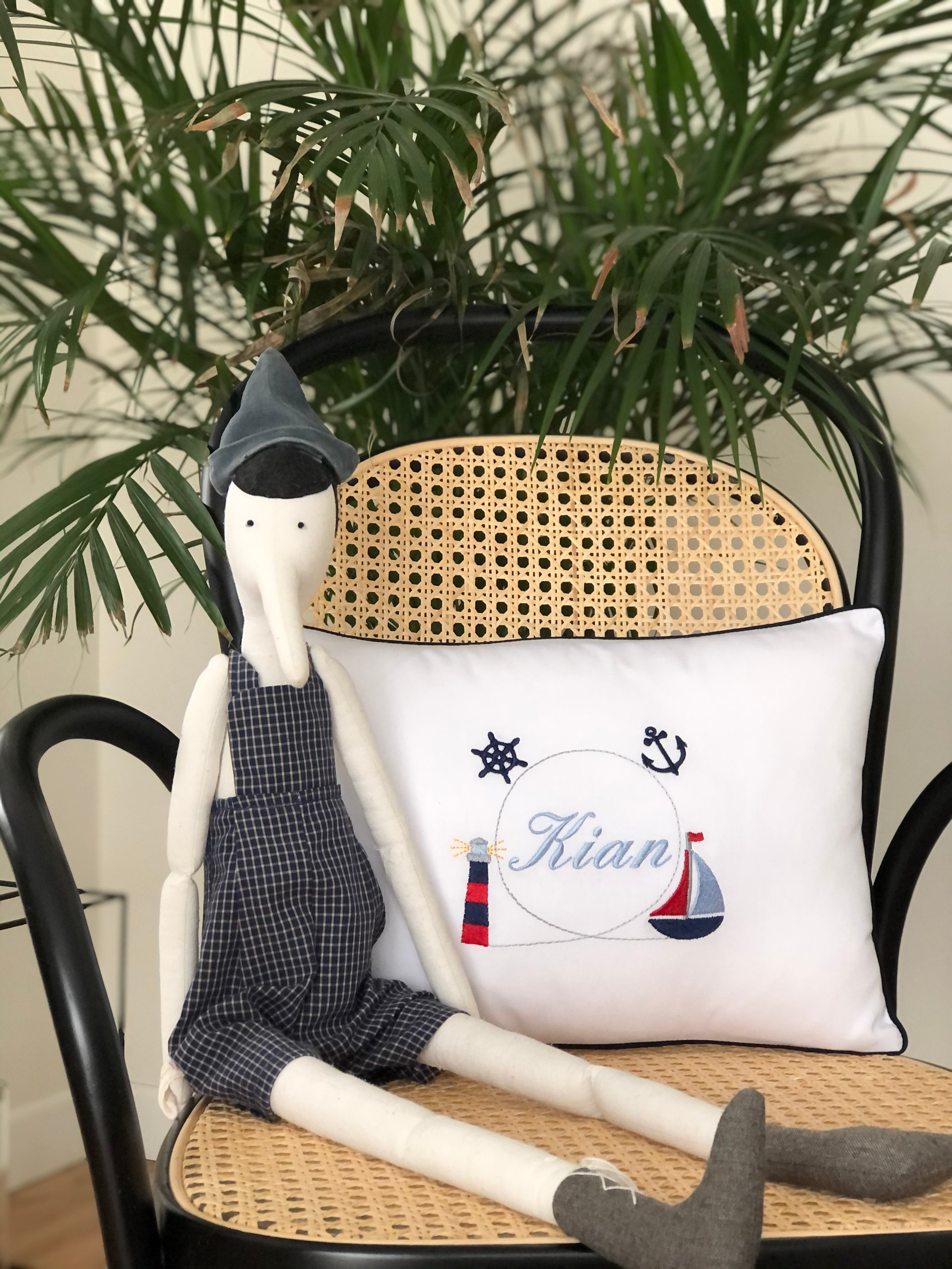 Sailing Themed Decorative Baby Pillow - Navy Blue