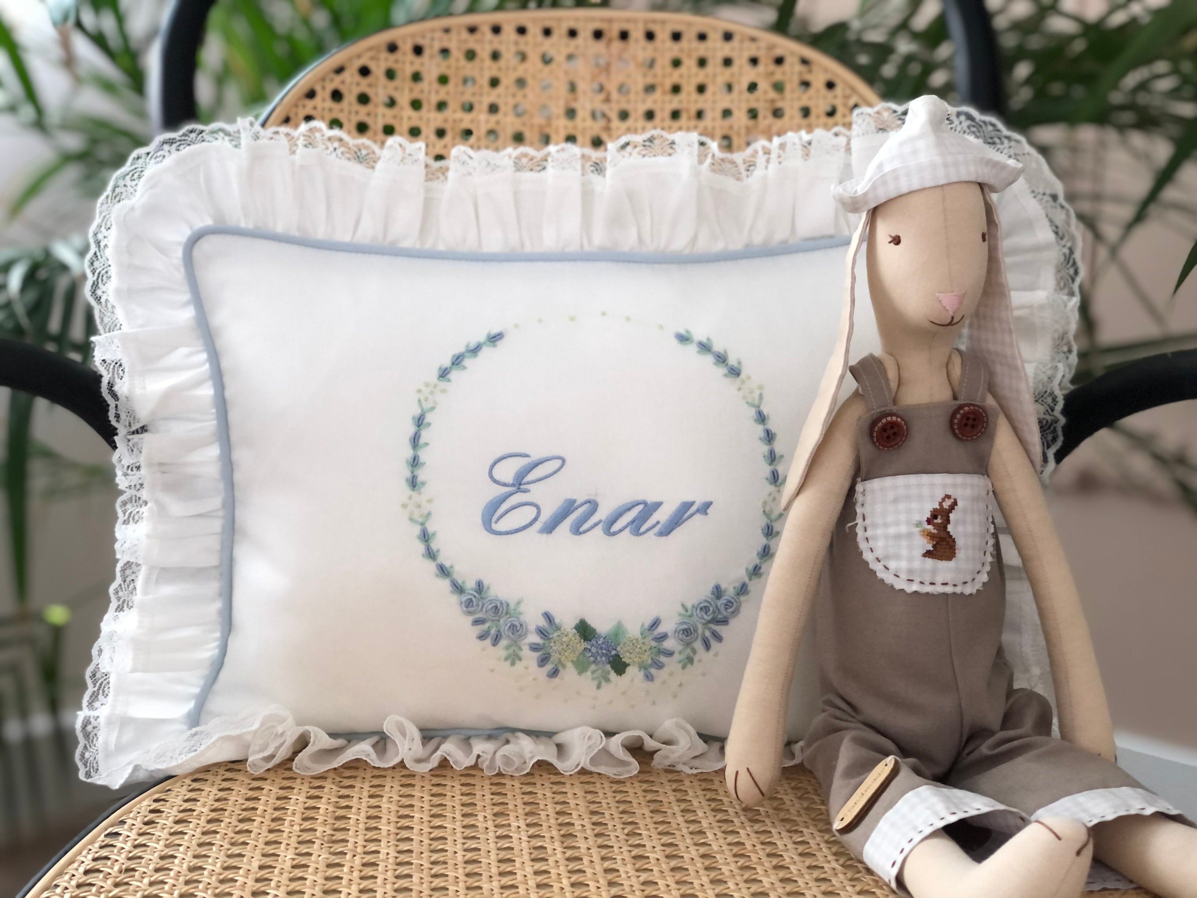 Hydrangea Model Decorative Baby Pillow - Blue/Mint