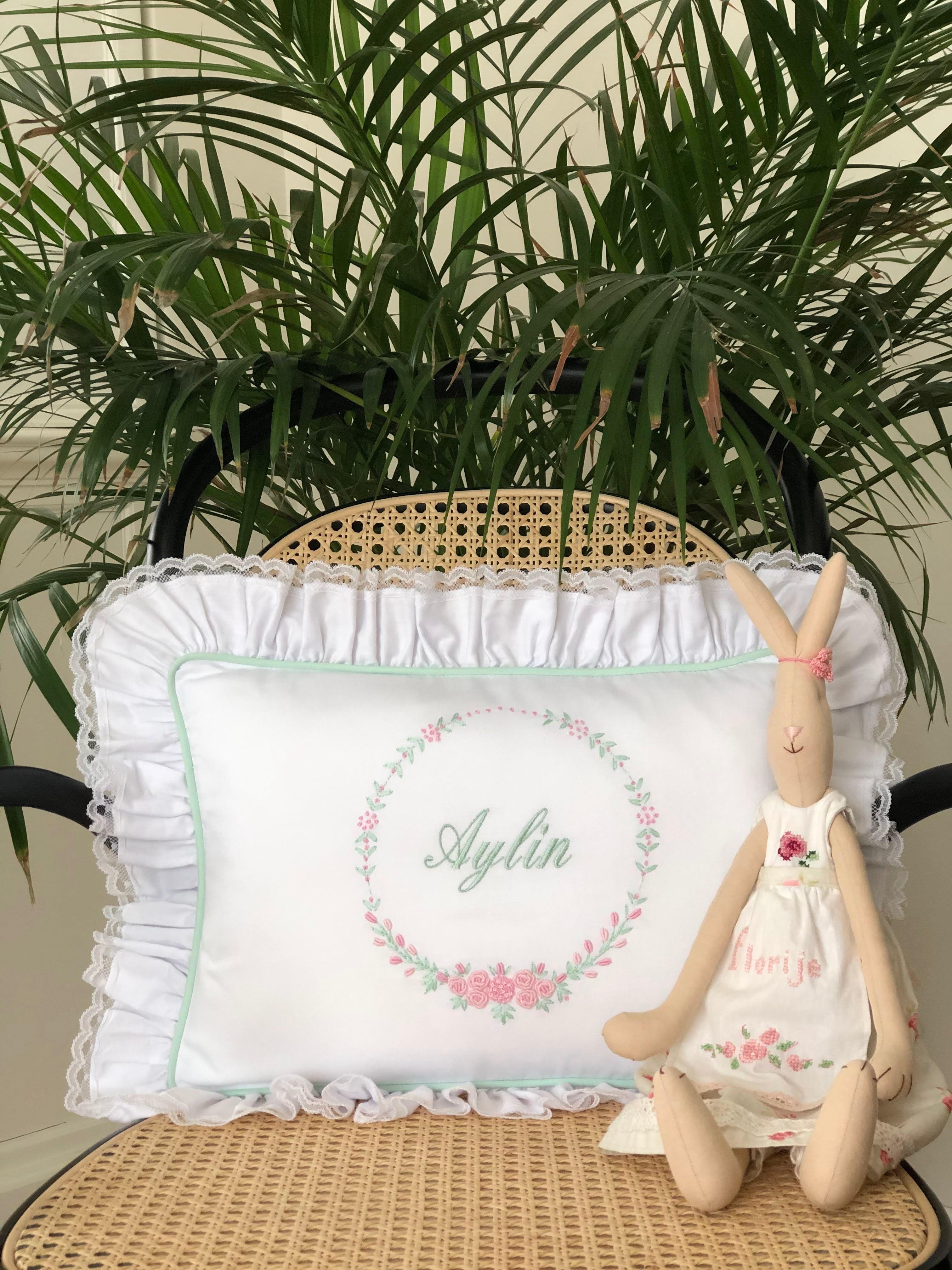 Hydrangea Decorative Baby Pillow - Pink/Mint