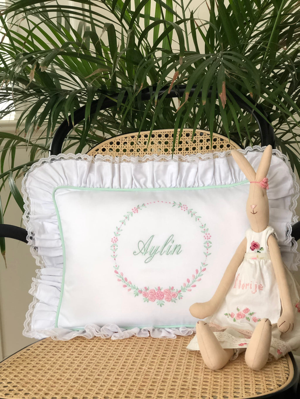 Hydrangea Decorative Baby Pillow - Pink/Mint