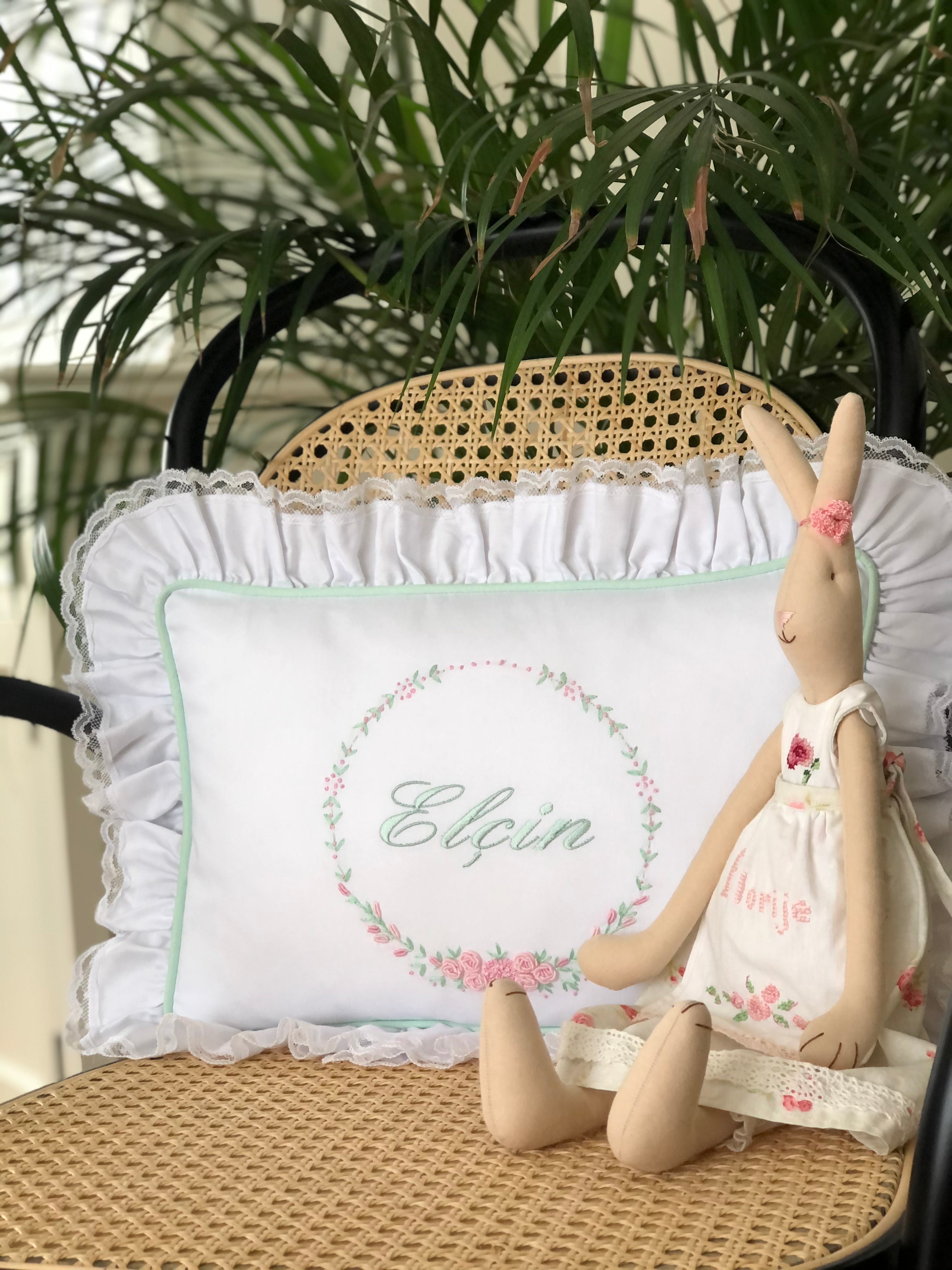 Hydrangea Decorative Baby Pillow - Pink/Mint