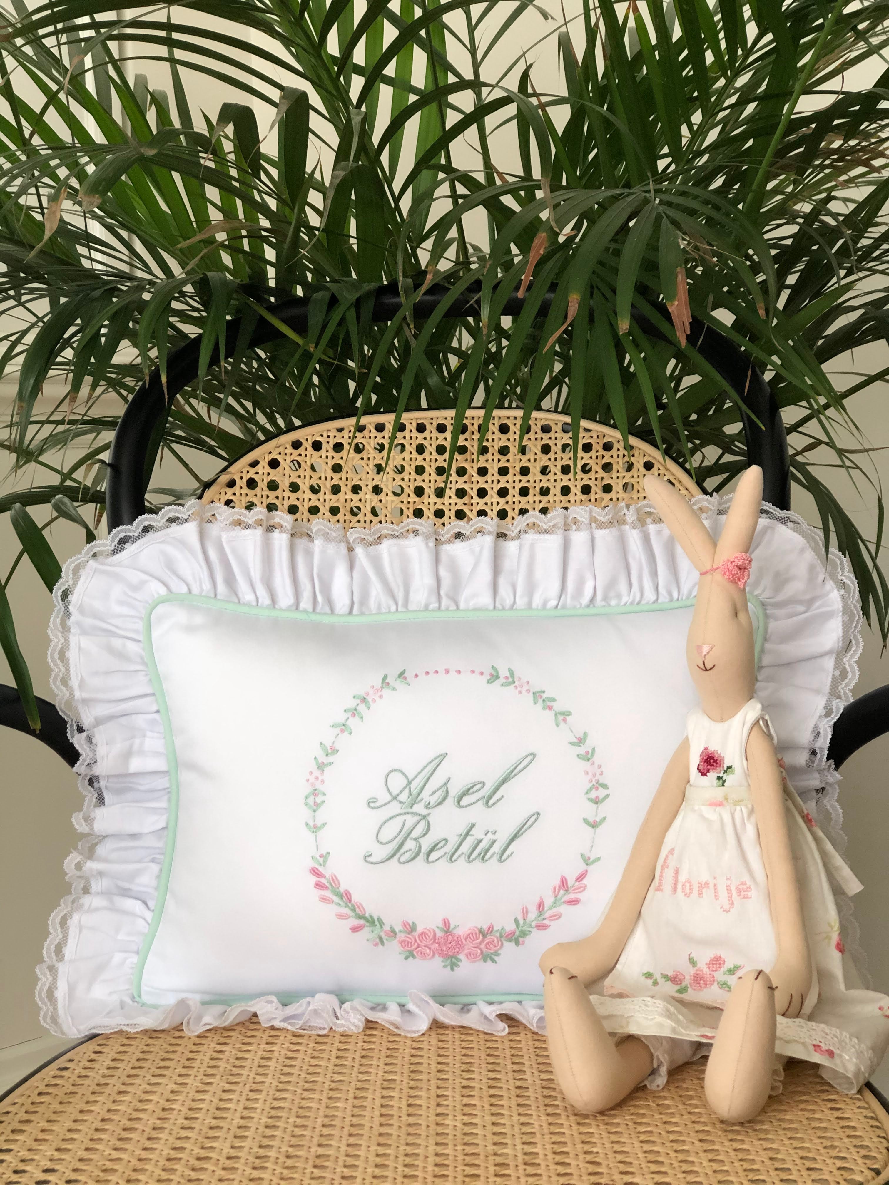 Hydrangea Decorative Baby Pillow - Pink/Mint