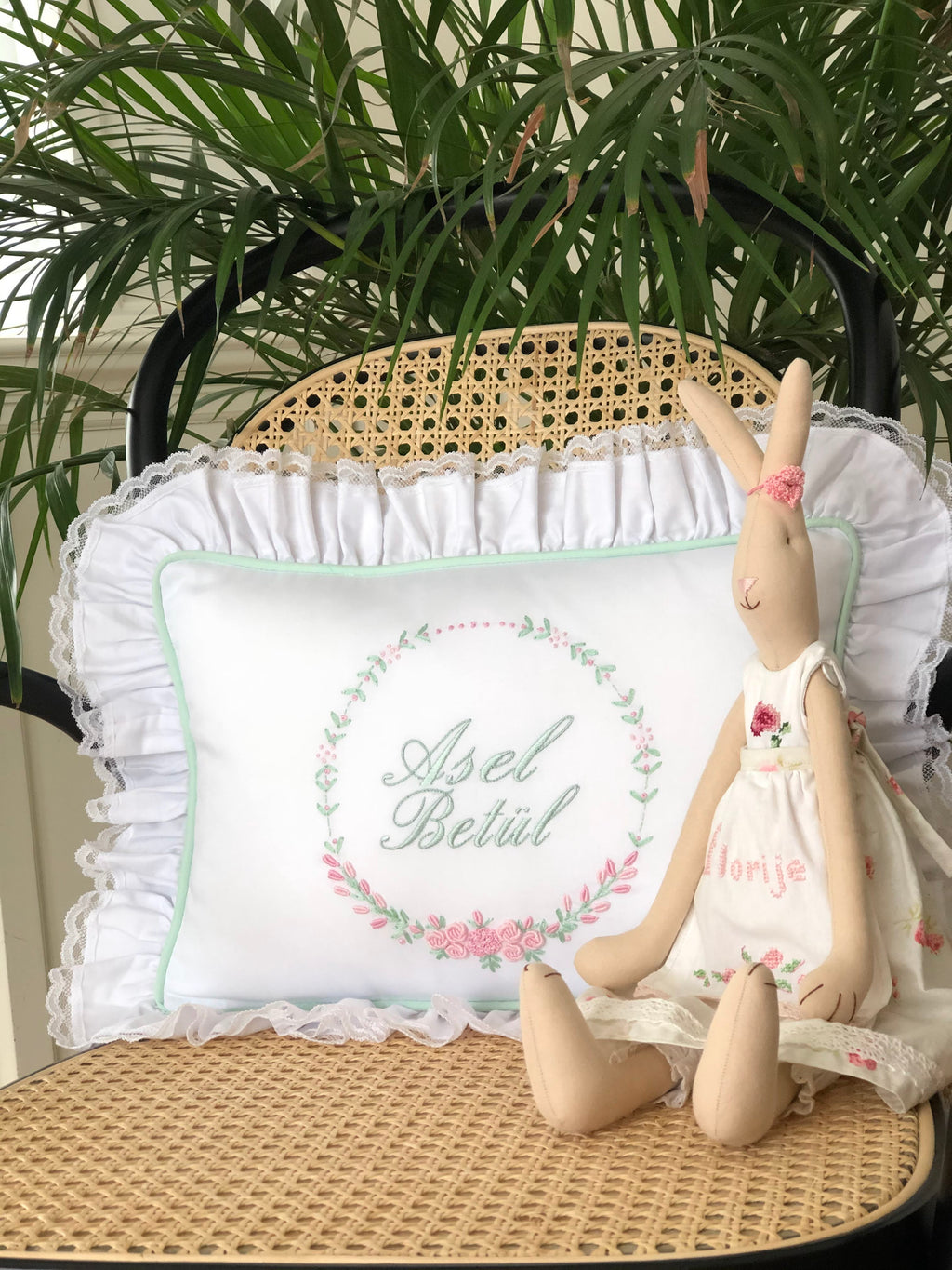 Hydrangea Decorative Baby Pillow - Pink/Mint