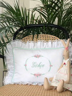 Oval Çiçekli Dekoratif Bebek Yastığı - Pembe/Mint