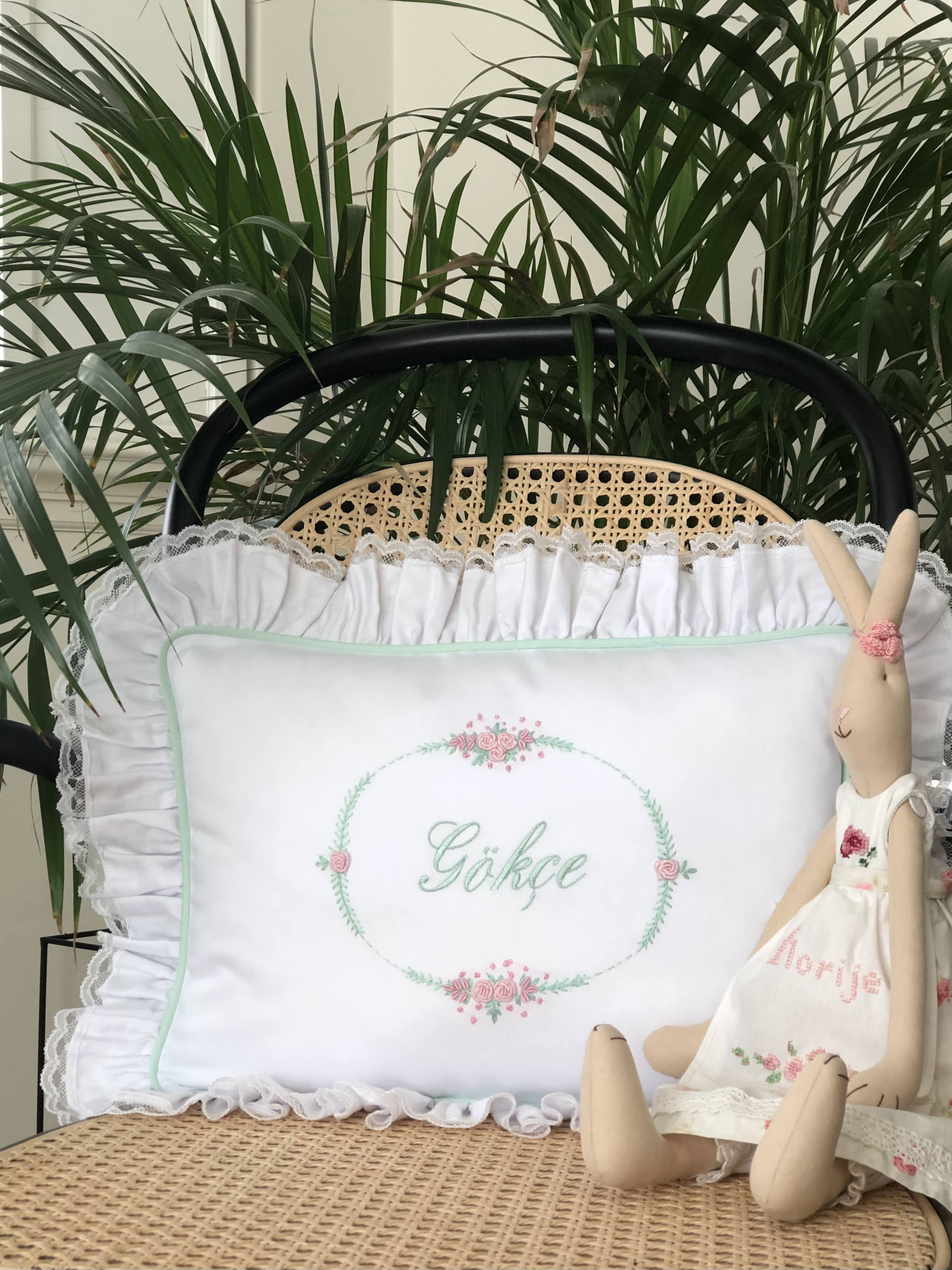 Oval Floral Decorative Baby Pillow - Pink/Mint