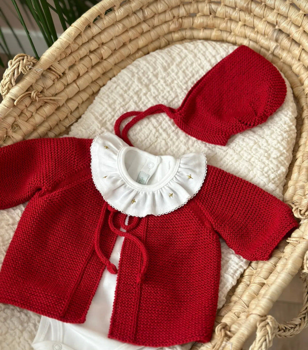 Önden Bağlamalı El Örgüsü Bebek Hırka Şapka Seti