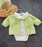 Önden Bağlamalı El Örgüsü Bebek Hırka Şapka Seti