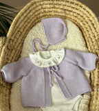 Önden Bağlamalı El Örgüsü Bebek Hırka Şapka Seti