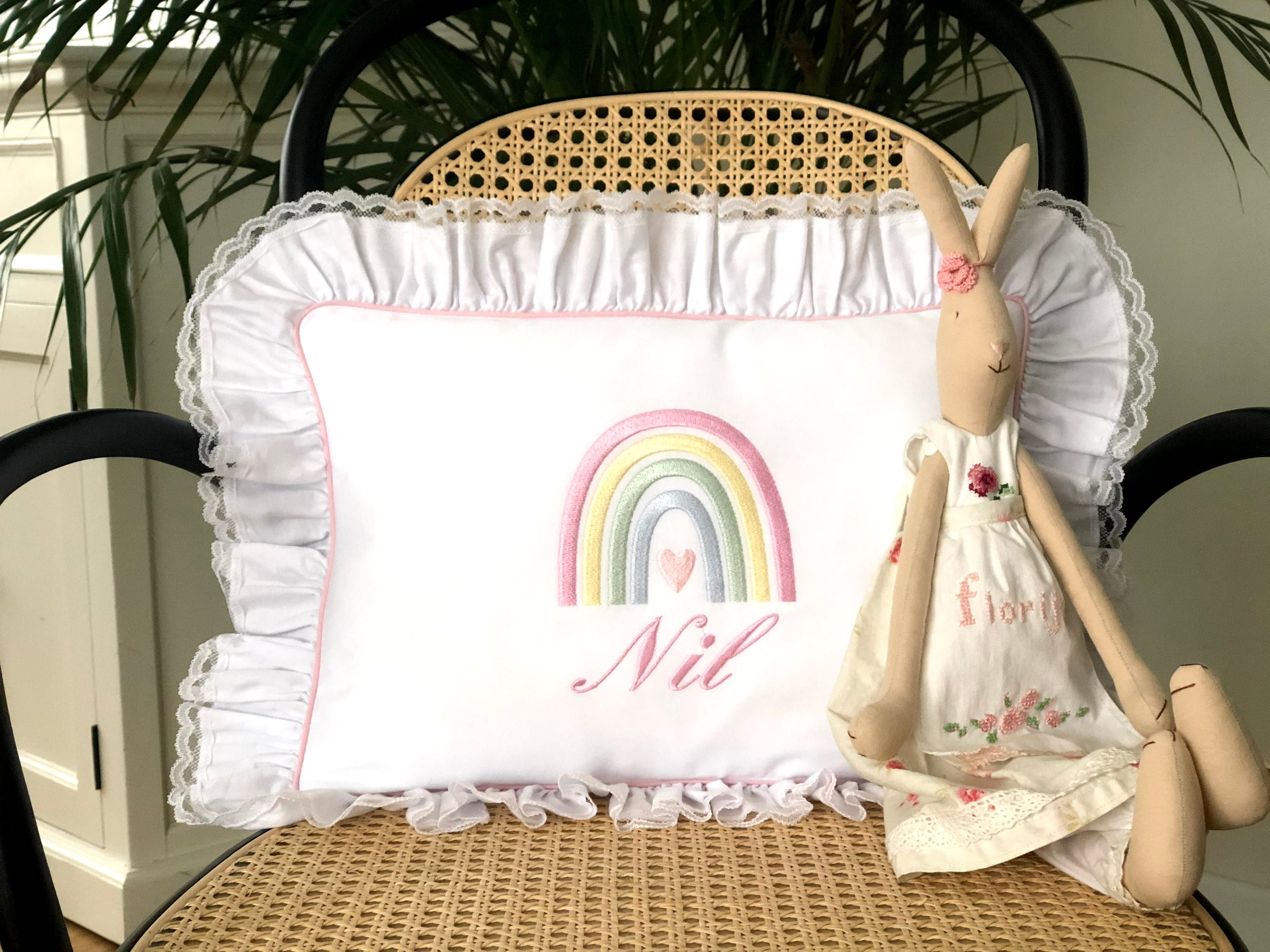 Rainbow Pattern Decorative Baby Pillow - Pink