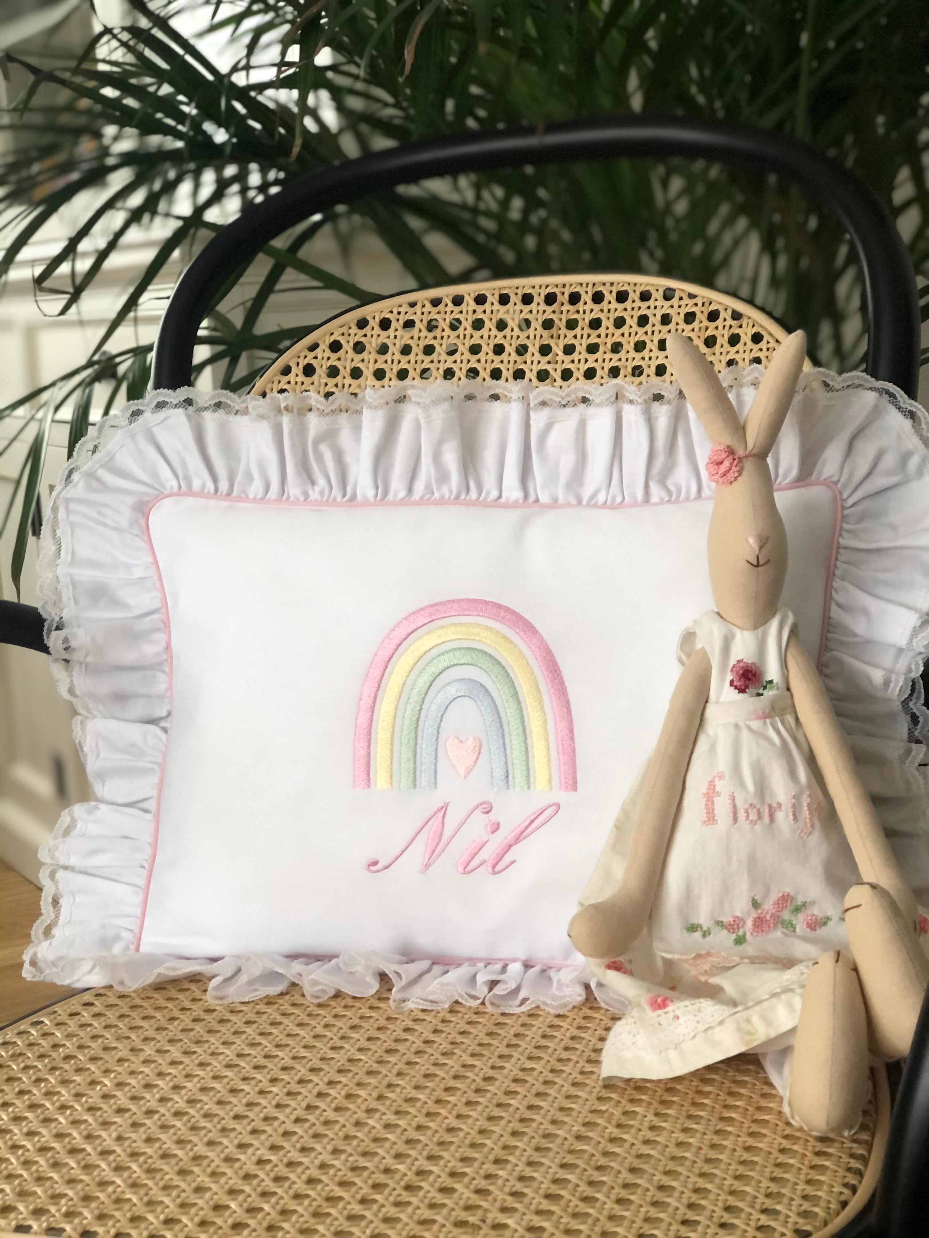 Rainbow Pattern Decorative Baby Pillow - Pink