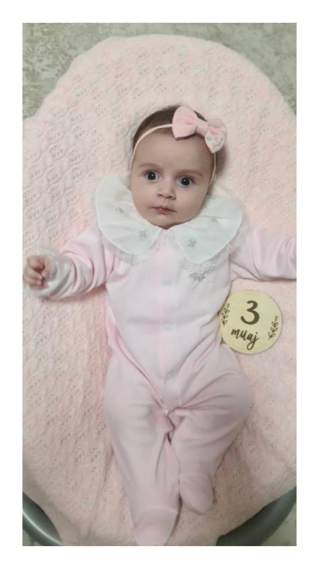 Pembe Nakışlı 3 Parça Tulum Seti