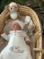 Kuzu Nakışlı Organik Yenidoğan Seti – Kroşeta Kenar Detaylı