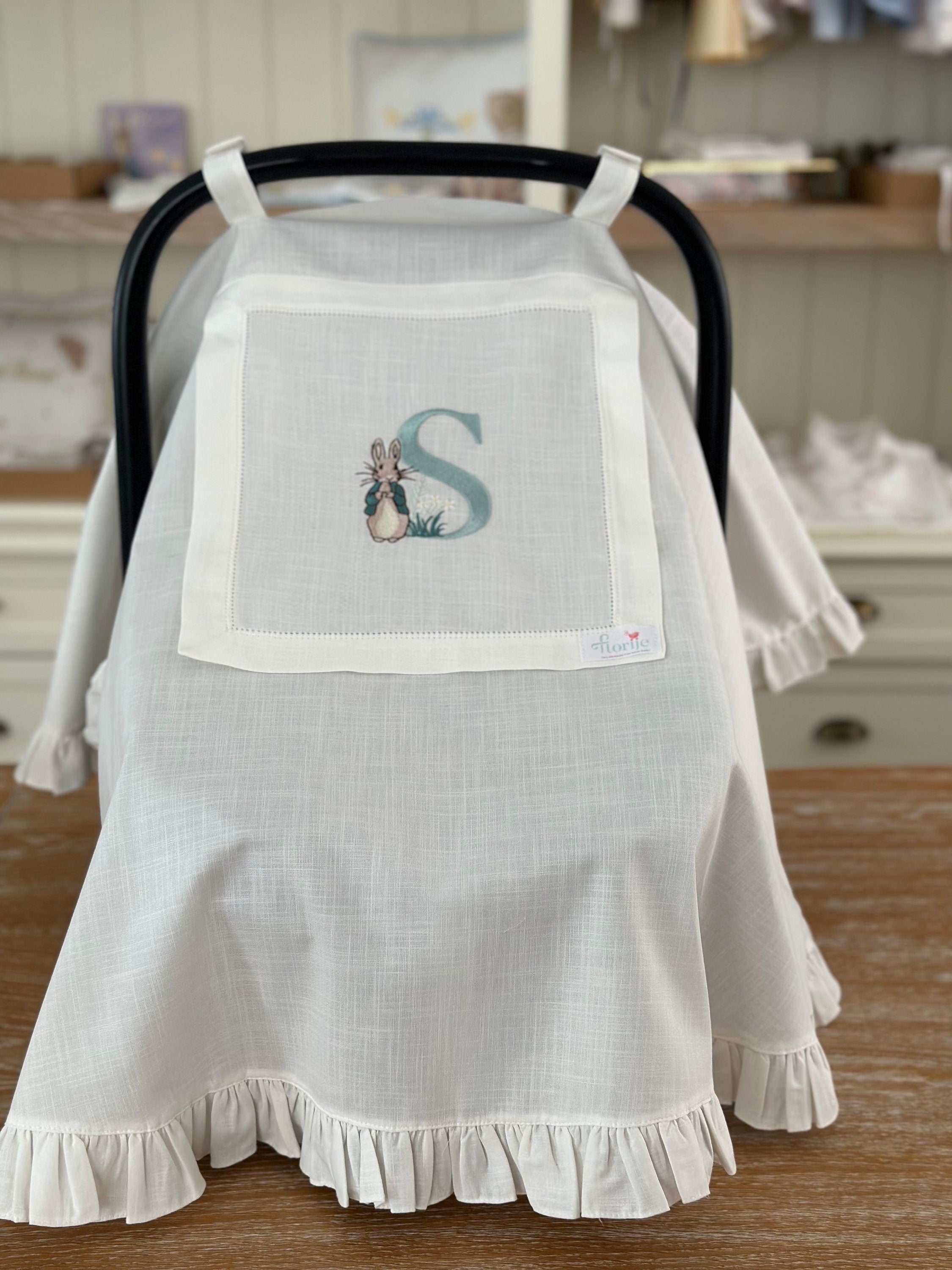 Tavşan Peter Rabbit Harf İşlemeli Keten Puset Örtüsü