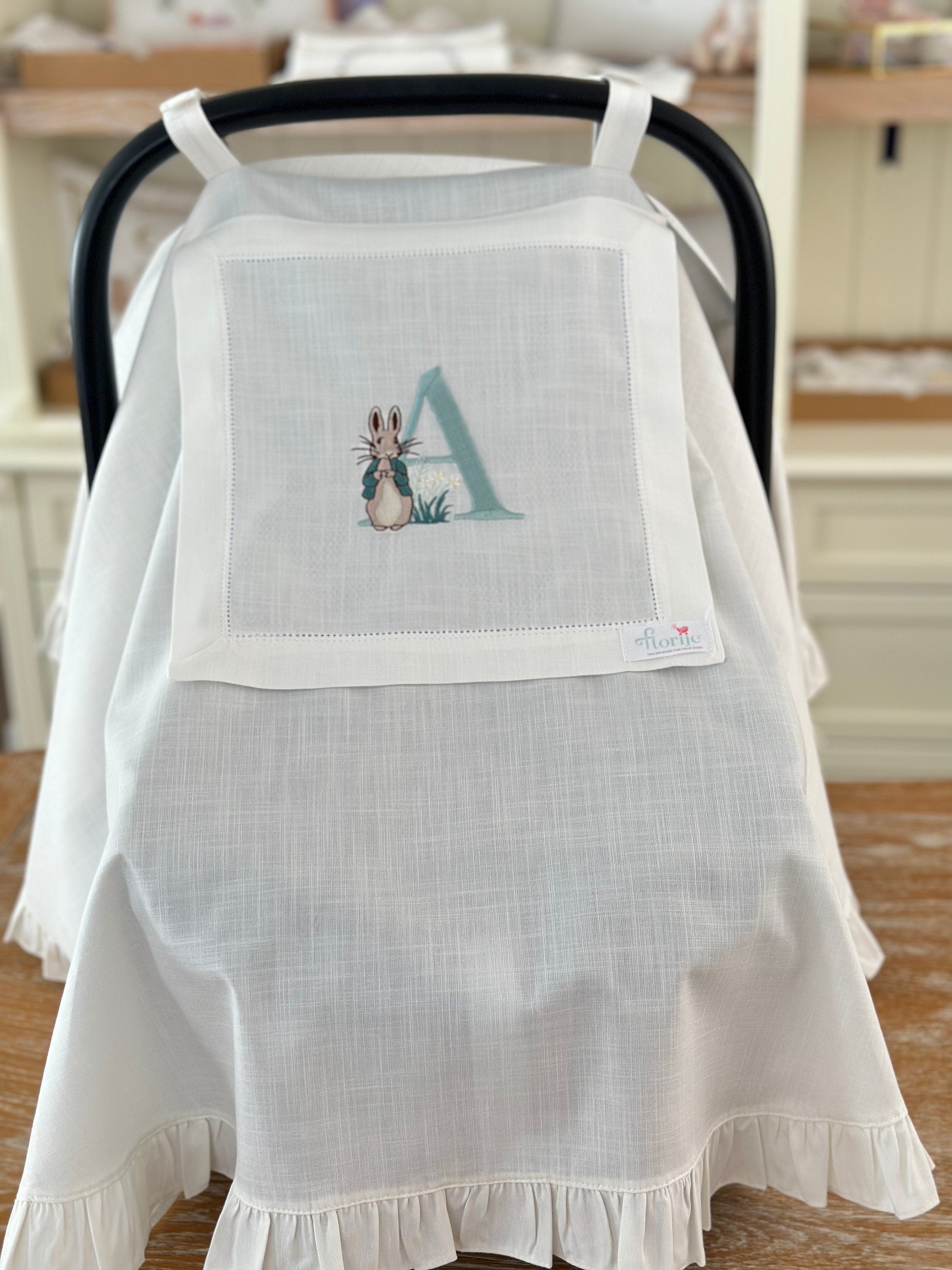 Tavşan Peter Rabbit Harf İşlemeli Keten Puset Örtüsü