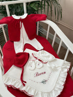 El Örgüsü Kırmızı Bebek Battaniyesi