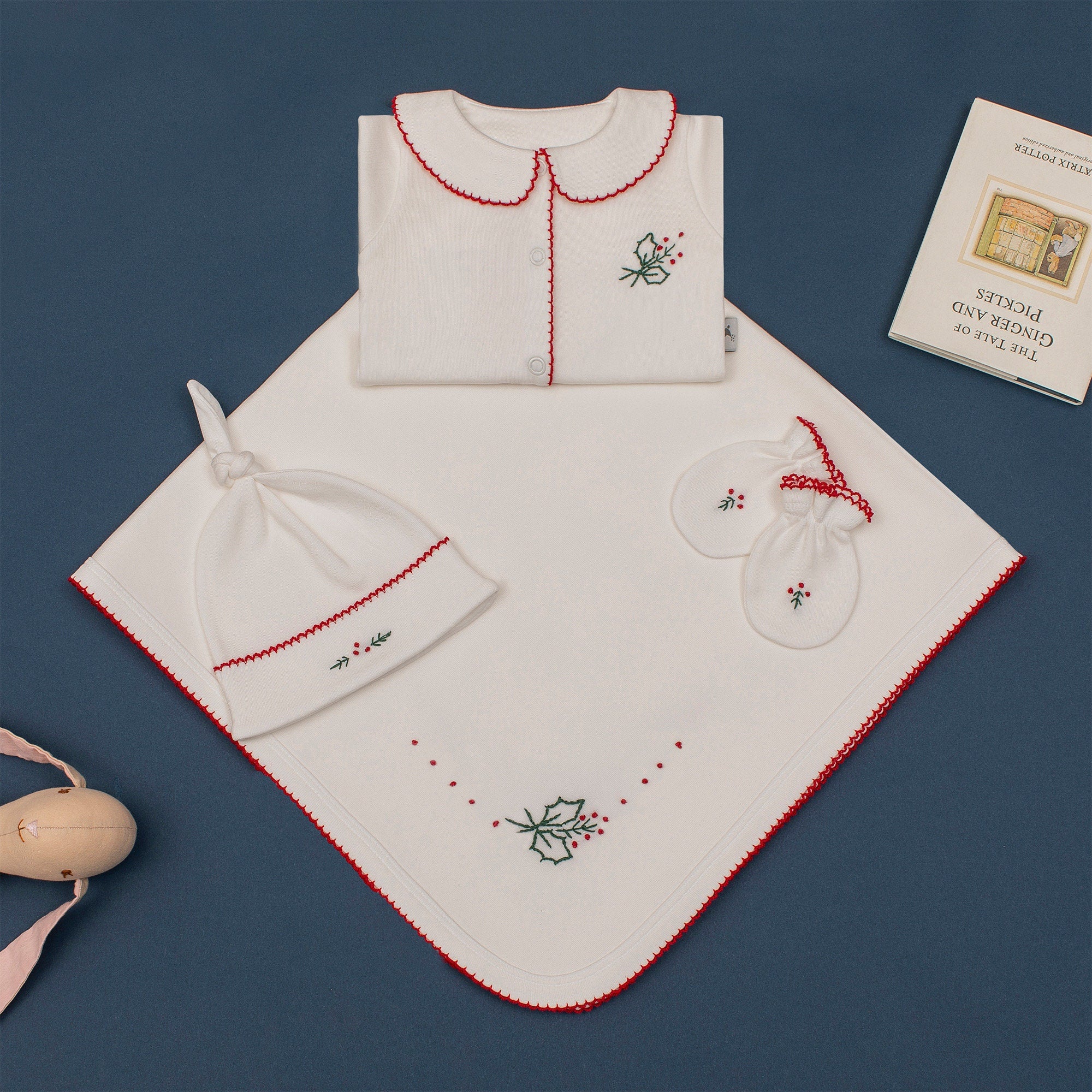 Kokina Organik Yenidoğan Seti – Kırmızı Kroşeta Kenar Detaylı