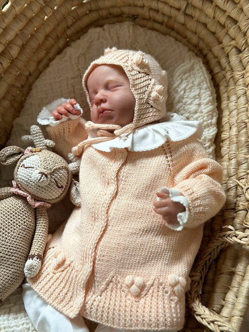 Vintage Flower El Örgüsü Bebek Hırka Şapka Seti