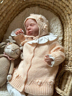 Vintage Flower El Örgüsü Bebek Hırka Şapka Seti