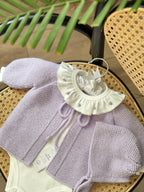 Önden Bağlamalı El Örgüsü Bebek Hırka Şapka Seti